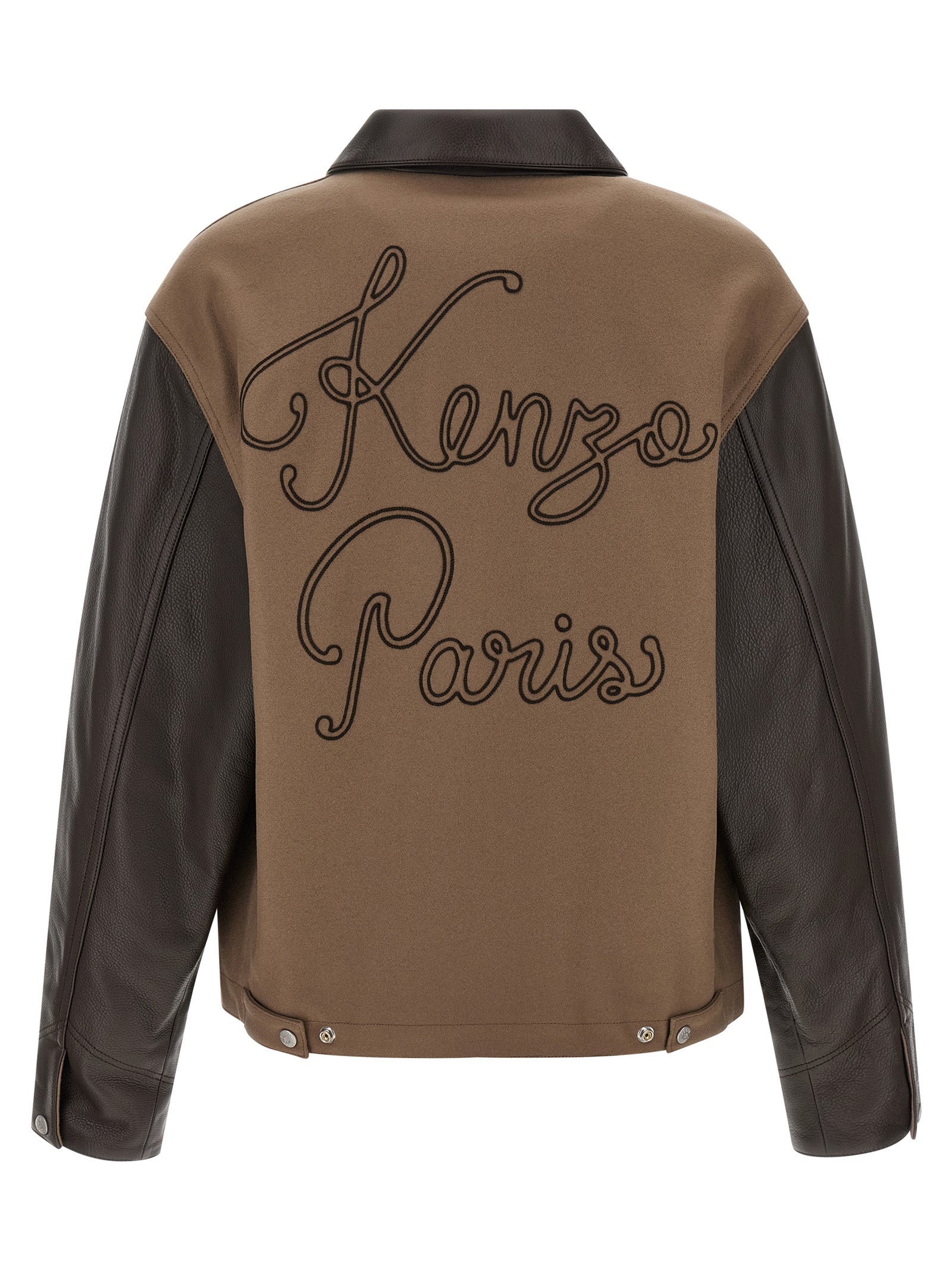 Kenzo KENZO Paris Chainstitch Genderless Blouson in Wool and Leather Brown-thumbmail-2