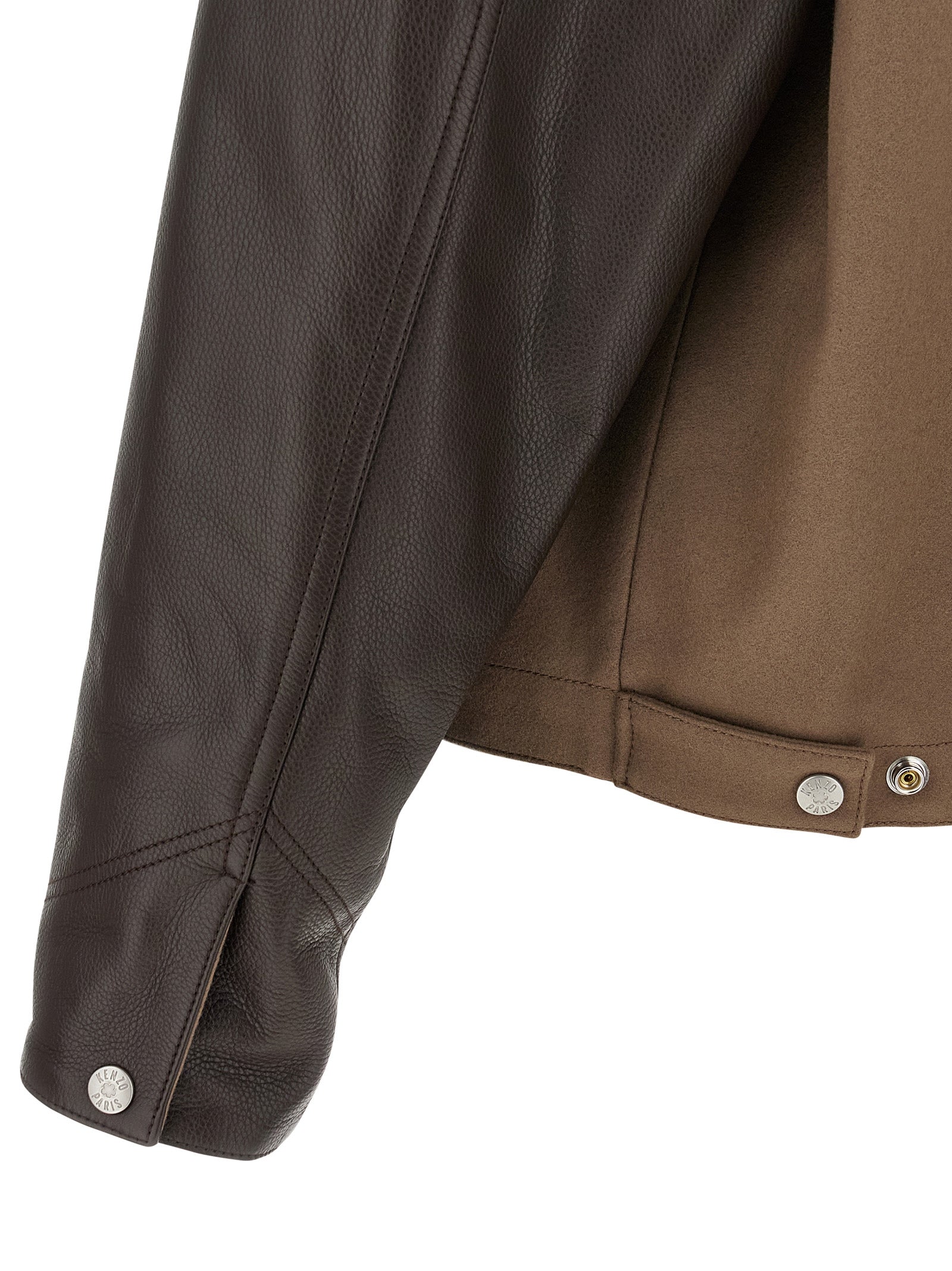Kenzo KENZO Paris Chainstitch Genderless Blouson in Wool and Leather Brown-thumbmail-4