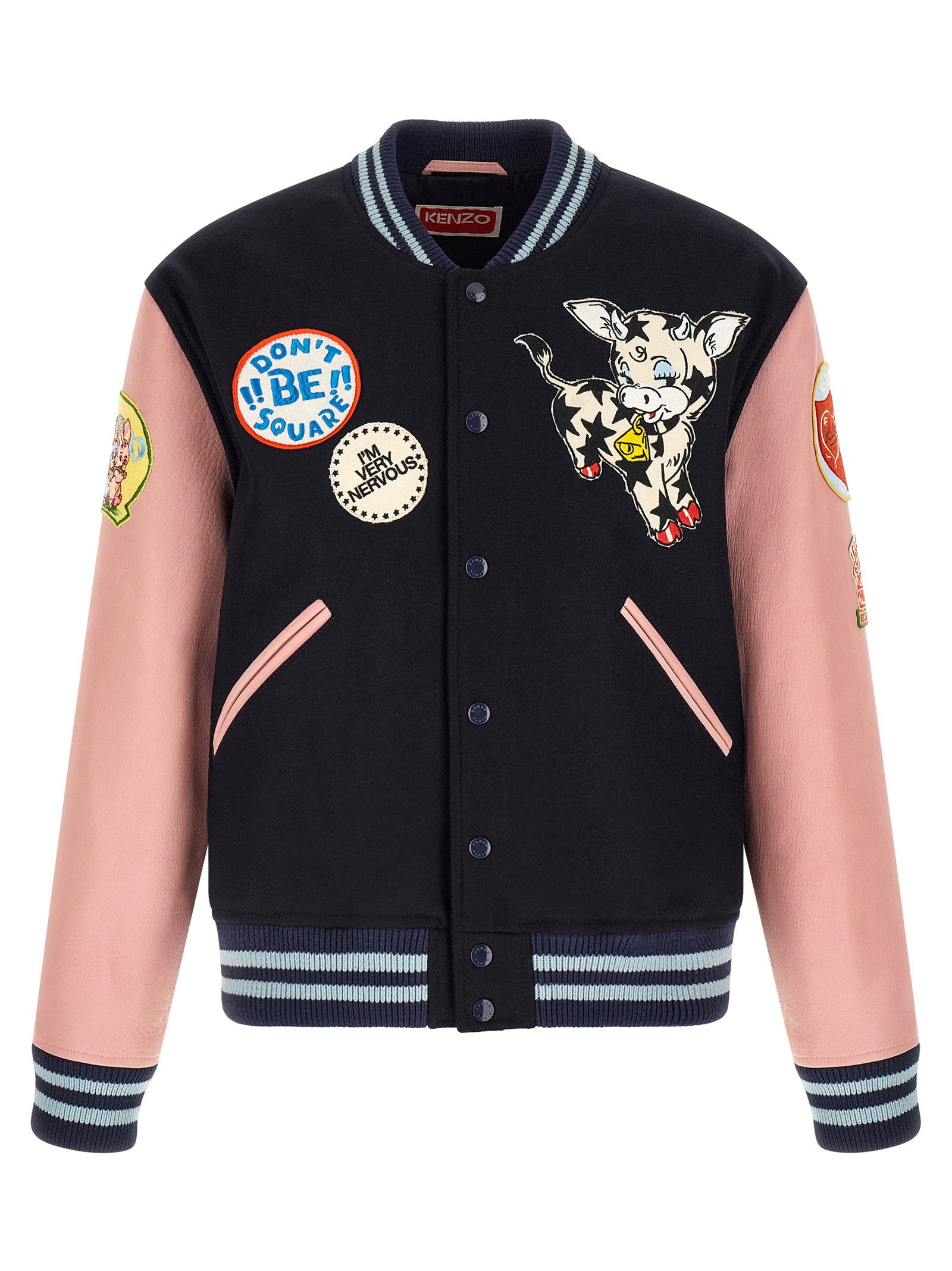 Kenzo Badges Embroidered Varsity Jacket Black Pink Jackets Kenzo