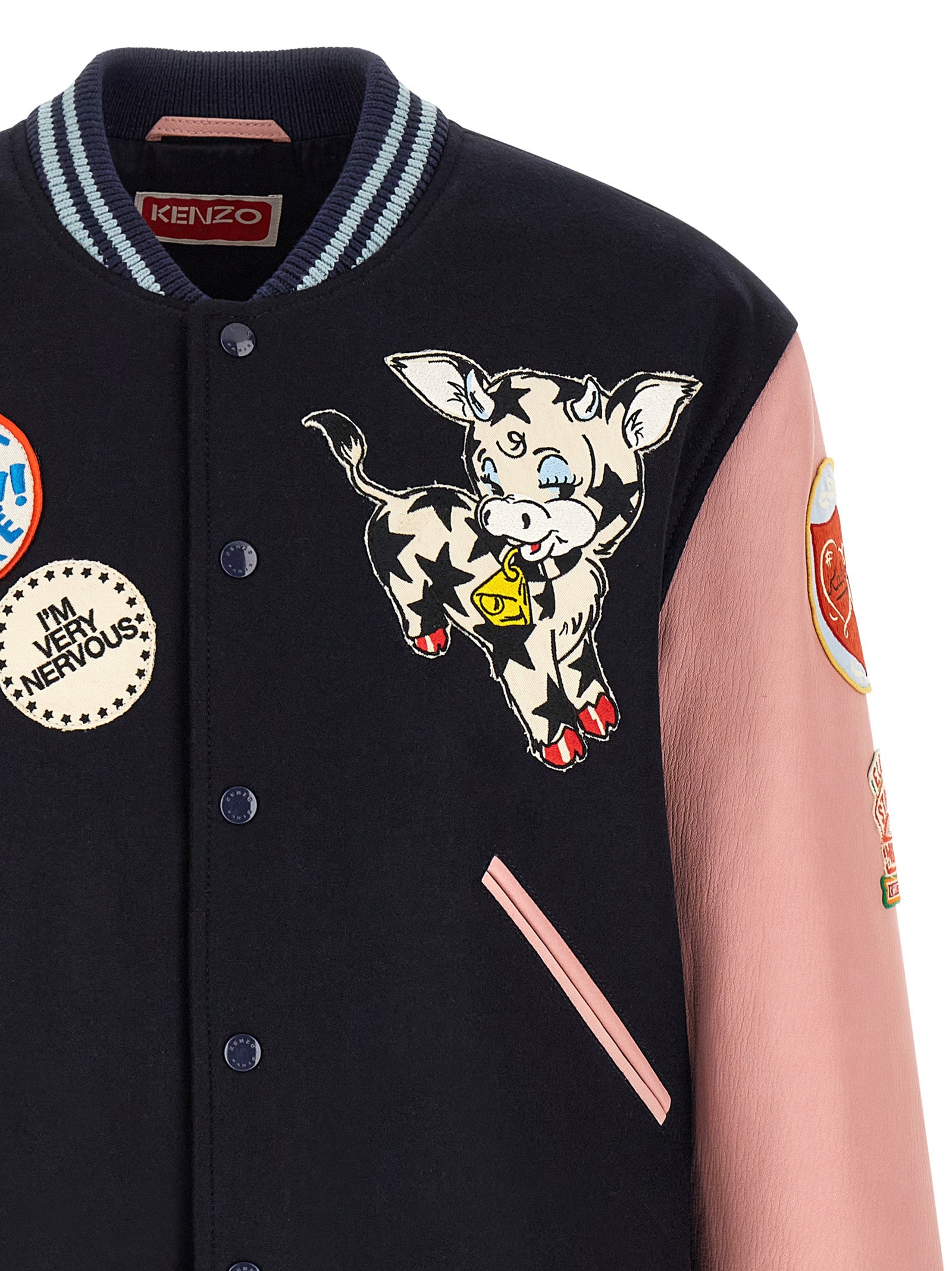 Kenzo Badges Embroidered Varsity Jacket Black Pink-thumbmail-3