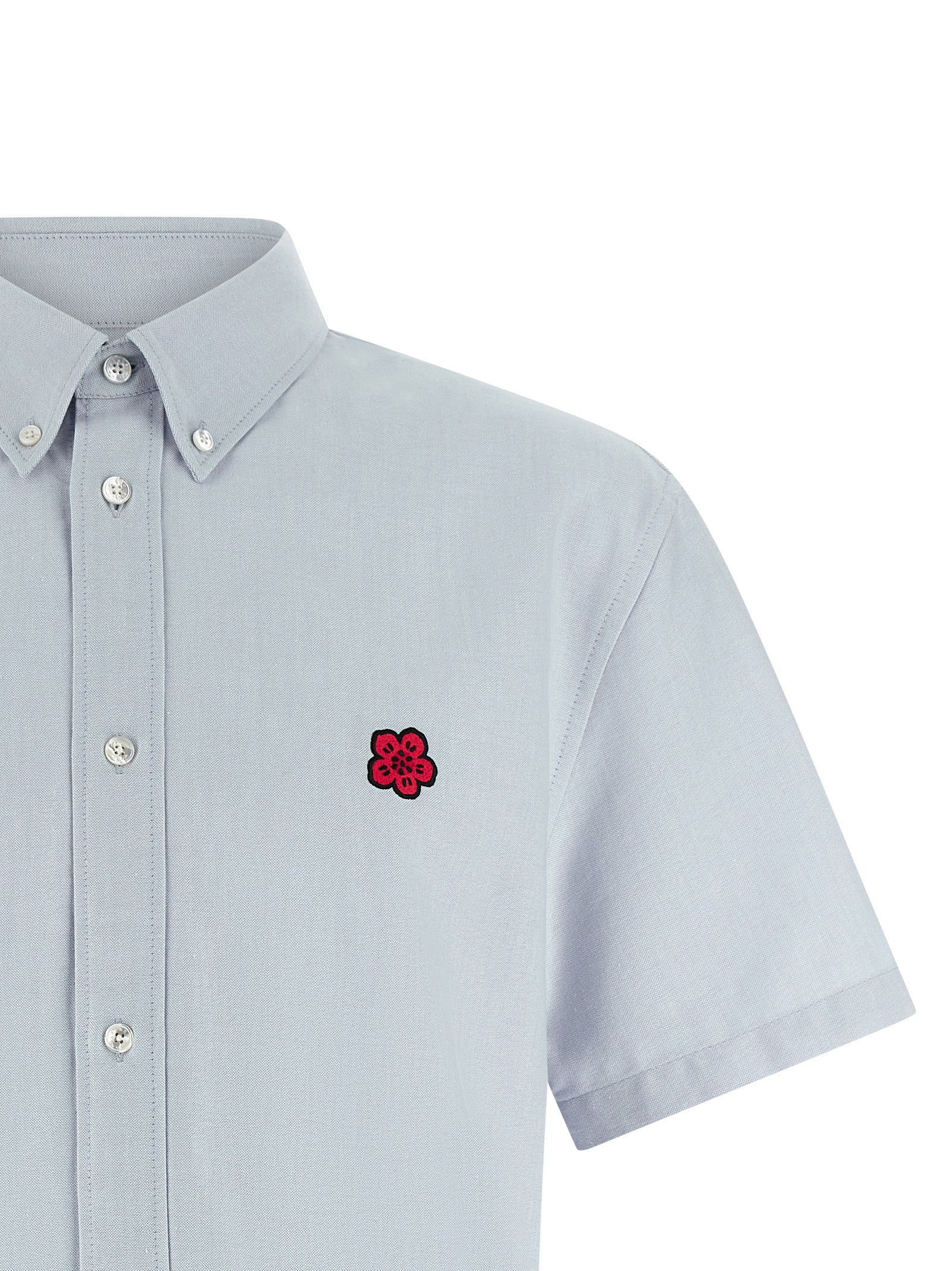 Kenzo Boke Flower Crest Oxford Shirt Short Sleeve Clear Blue-thumbmail-3