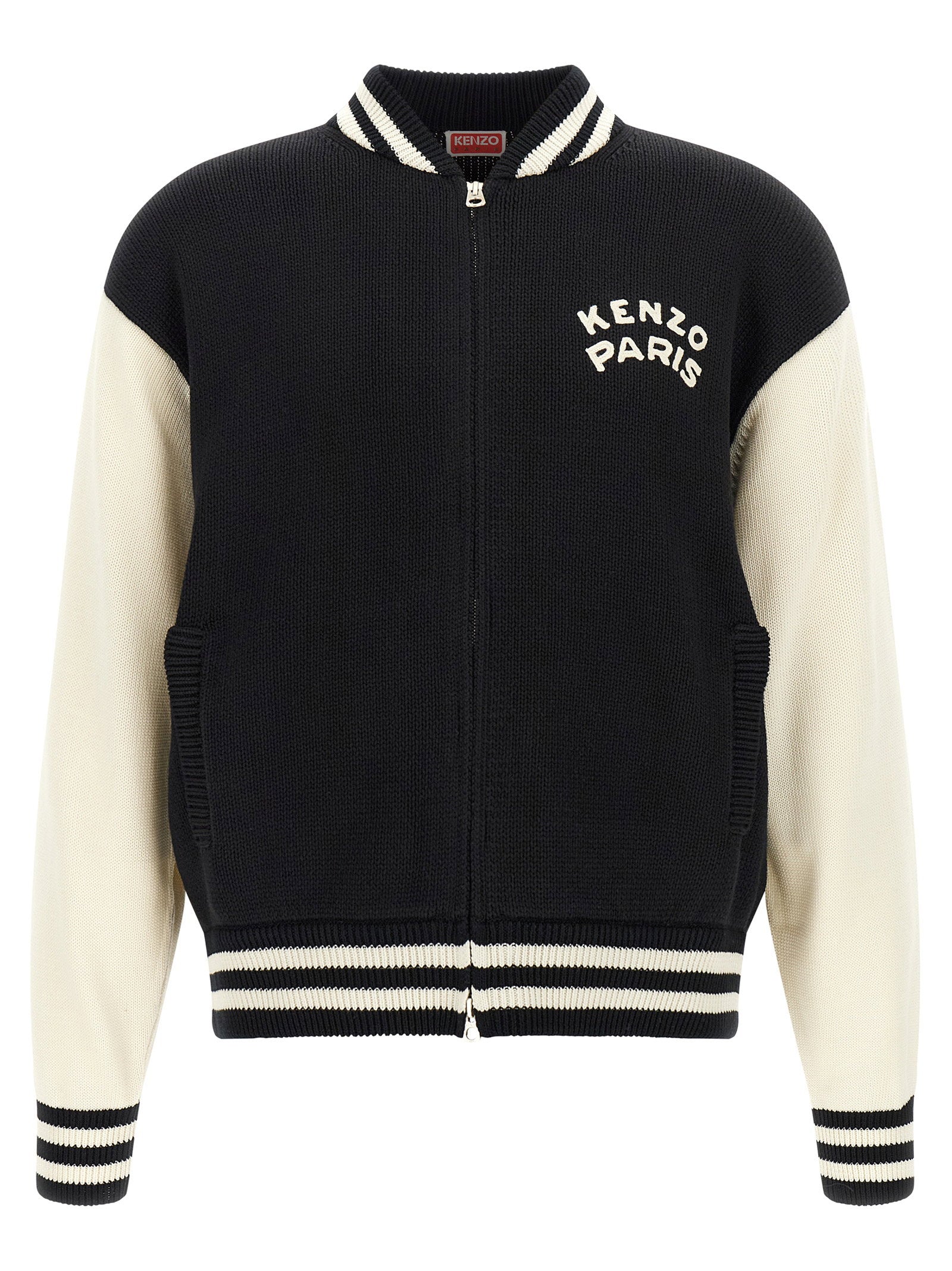 Kenzo Paris Emblem Cardigan Zwart/Crème Topwear Kenzo