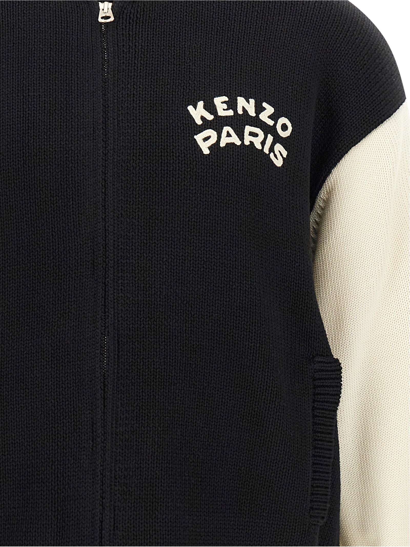 Kenzo Paris Emblem Cardigan Zwart/Crème Topwear Kenzo