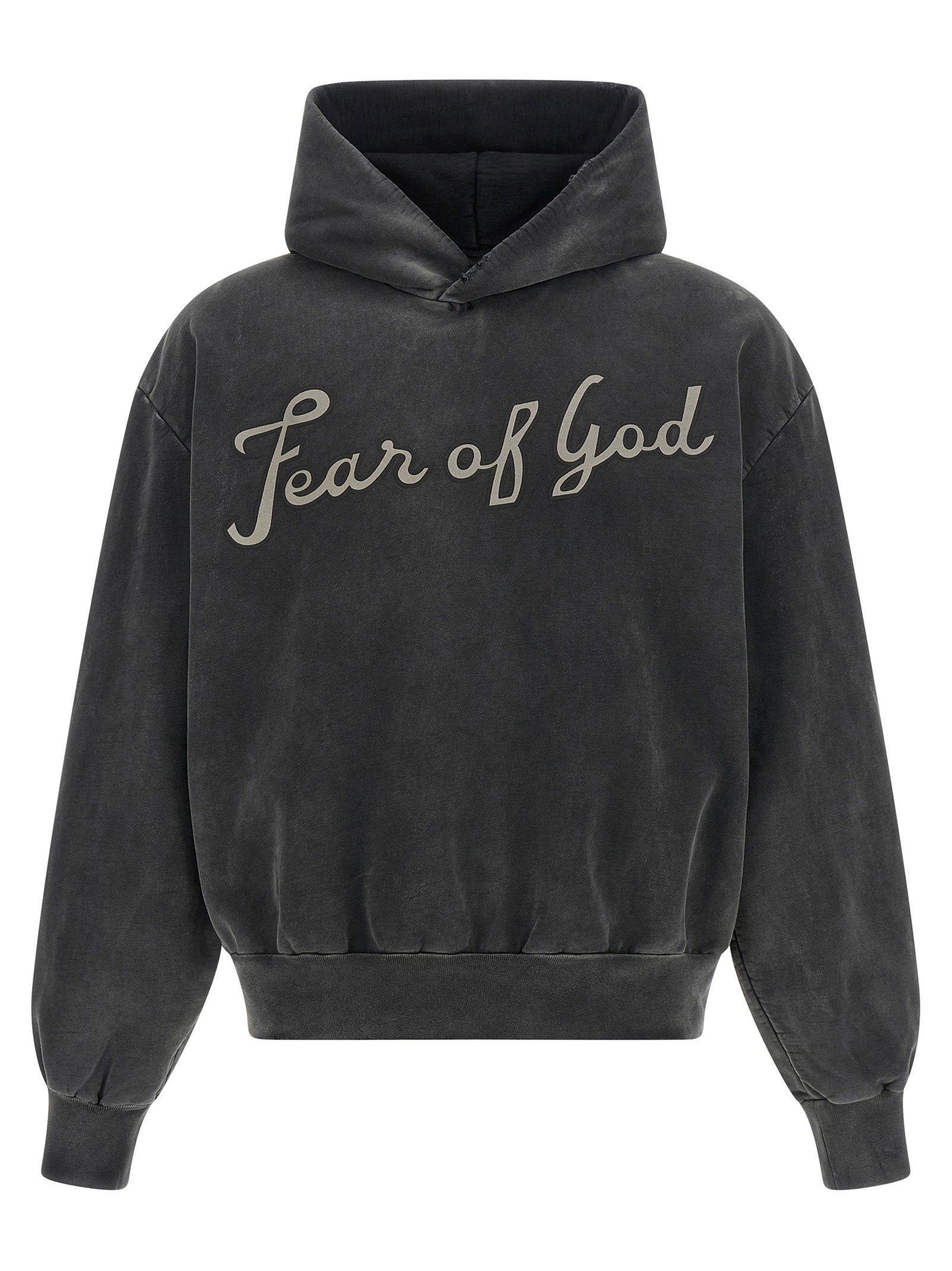 Fear of God 26 Half Raglan Hoodie off black vooraanzicht met cursief logo