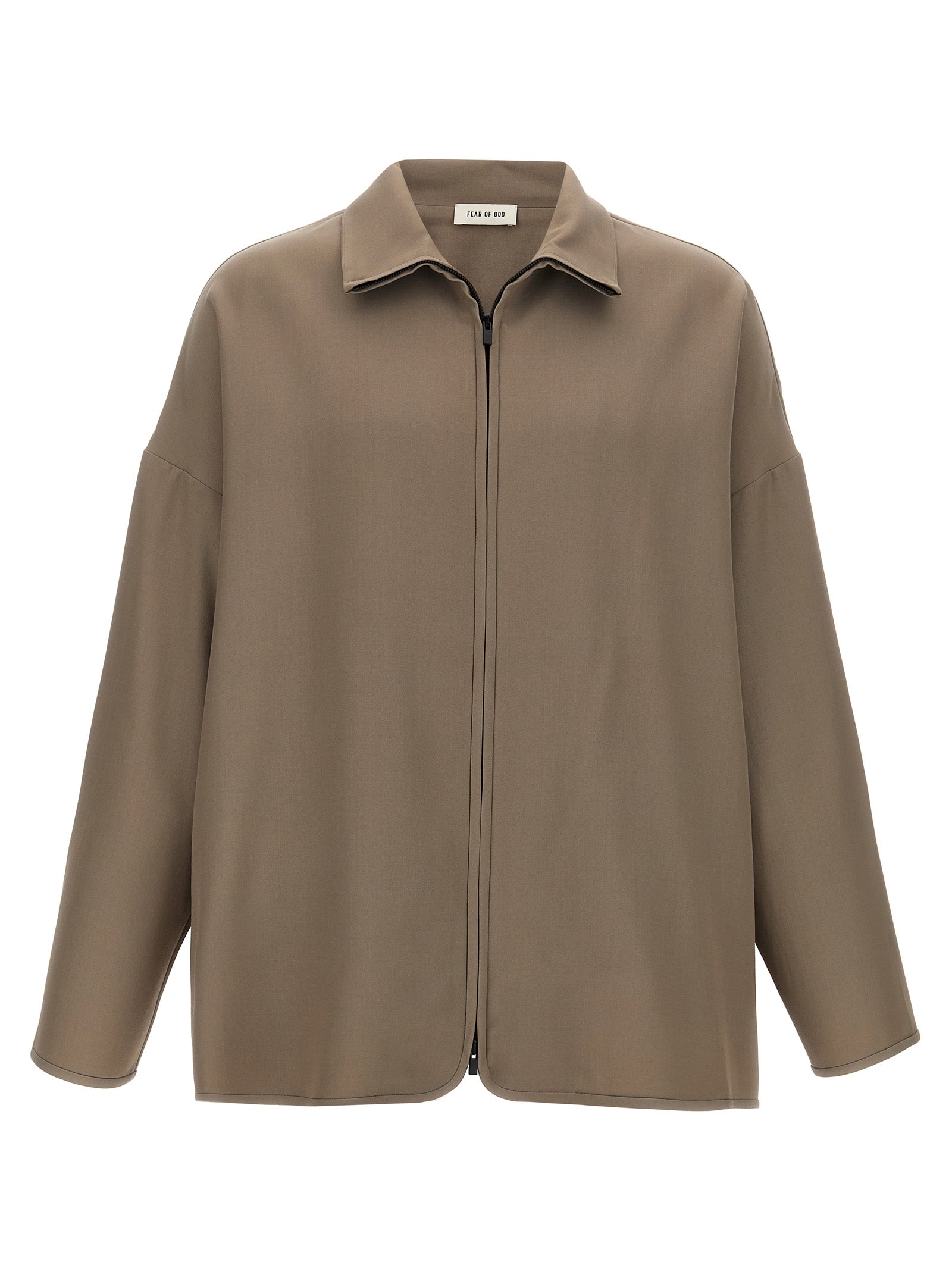 Fear of God Virgin Wool Blend High Neck Zip Jacket Taupe