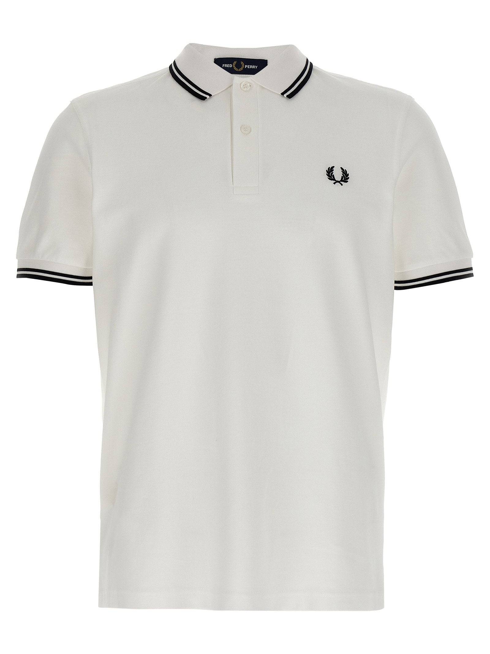 Comme des Garçons Shirt x Fred Perry Strong Will polo wit, vooraanzicht met laurierkrans-logo