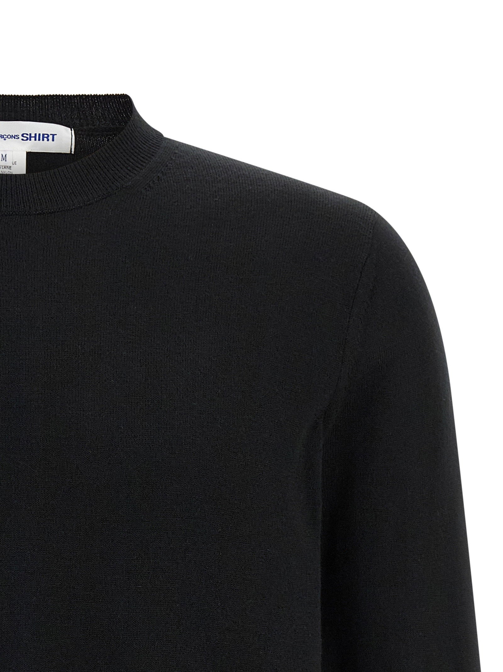 Comme des Garçons SHIRT Intarsia Logo Wollen Trui Zwart Knitwear Comme Des Garcons Shirt