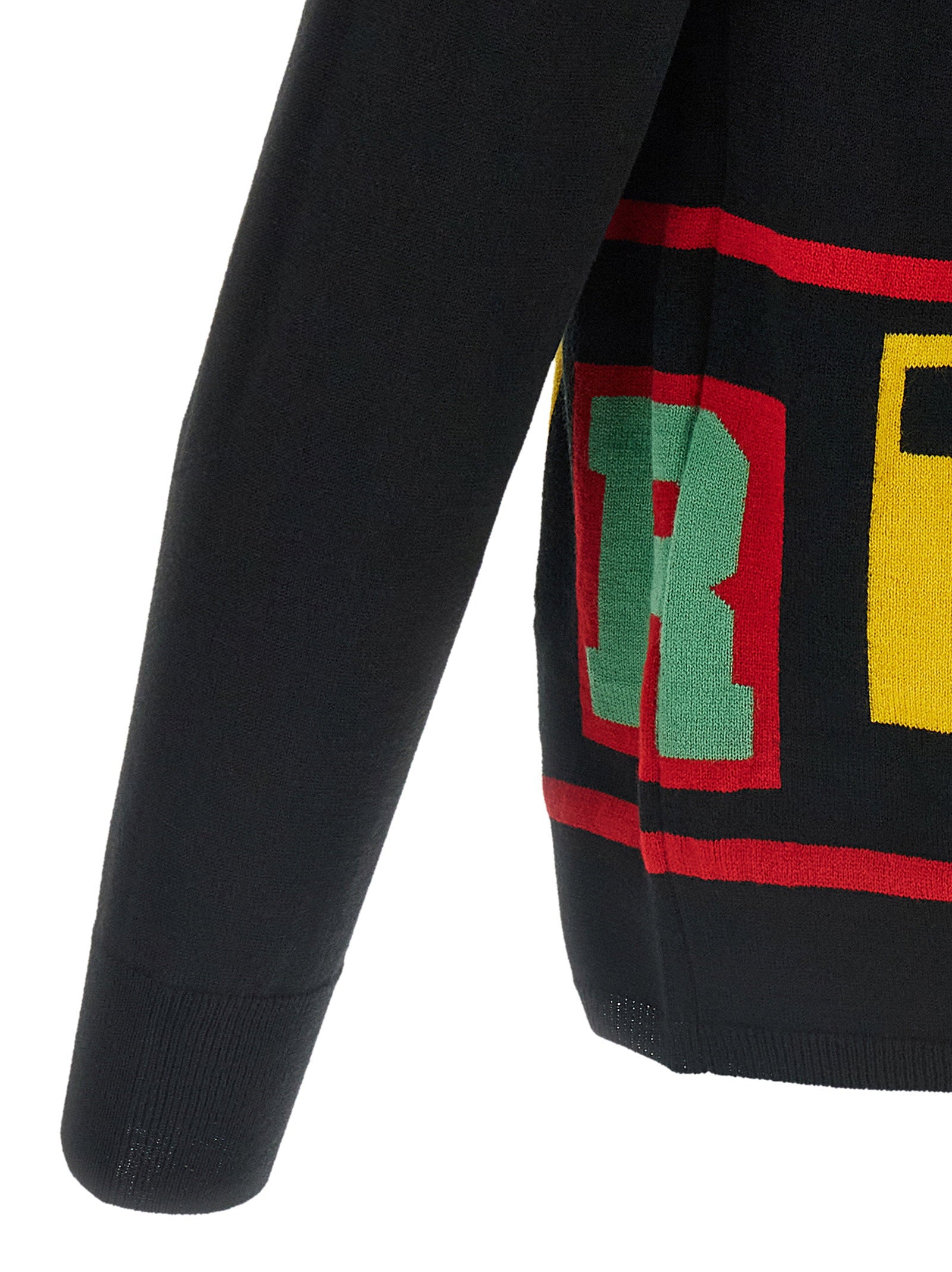 Comme des Garçons SHIRT Intarsia Logo Wollen Trui Zwart Knitwear Comme Des Garcons Shirt