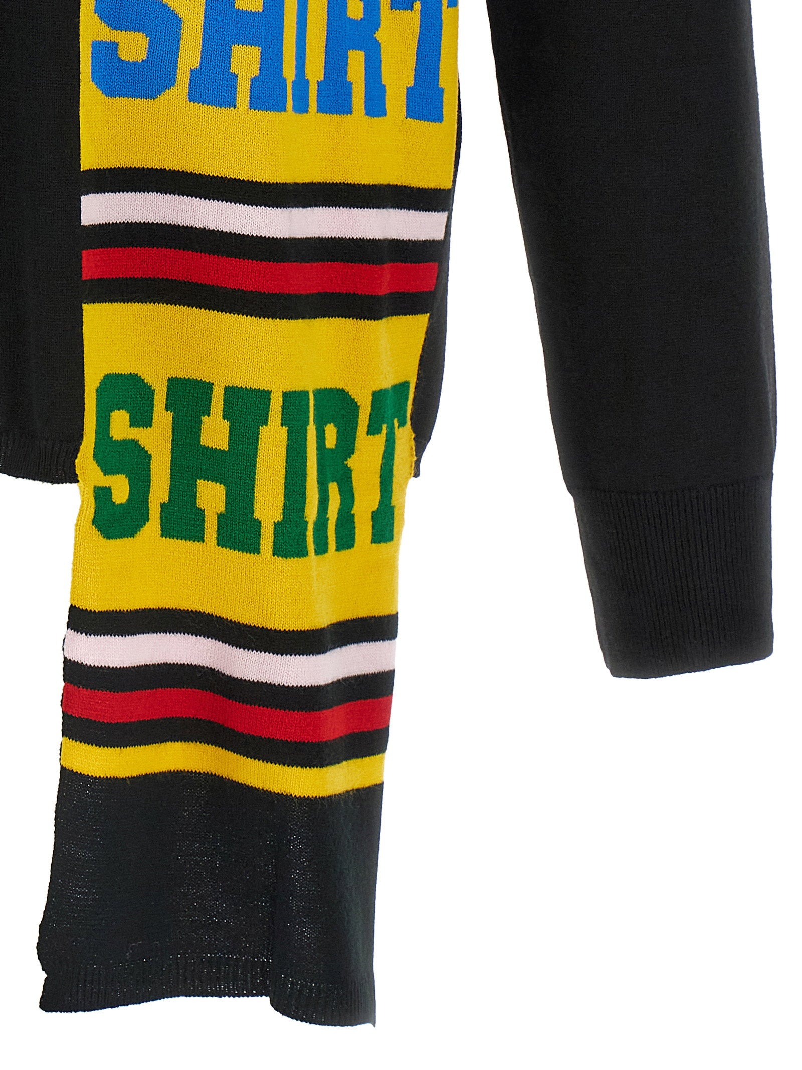 Comme des Garçons Shirt Intarsia Trui Zwart, close-up van manchet en mouw