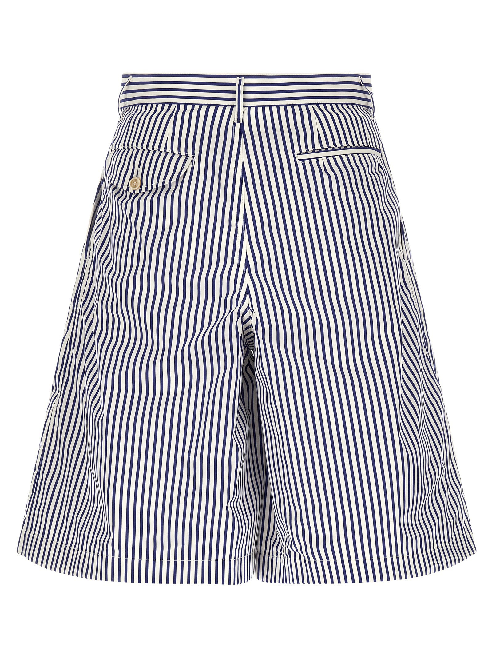 Comme des Garçons Shirt gestreepte bermuda short blauw wit - detail voorplooi