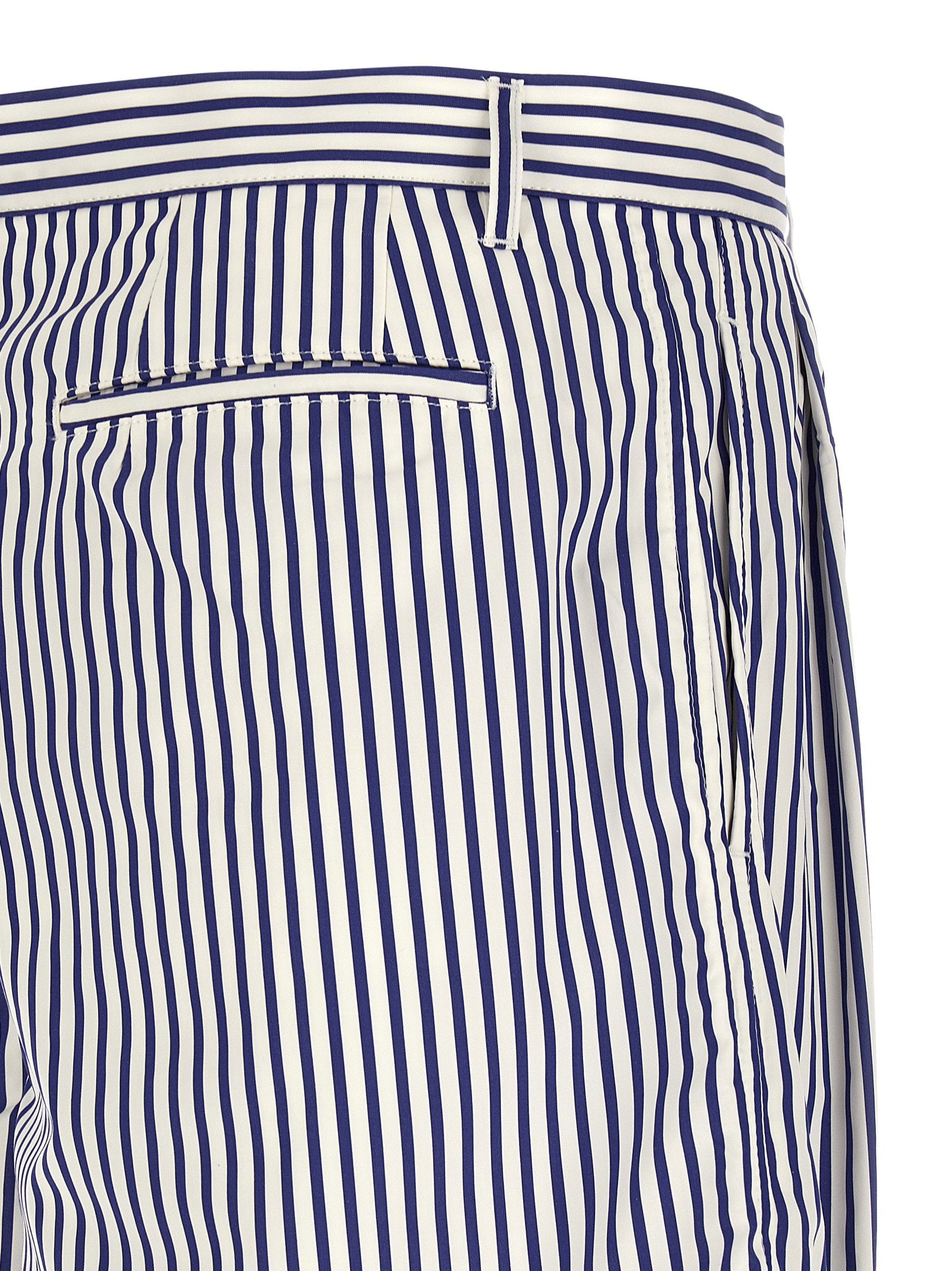 Comme des Garçons Shirt gestreepte bermuda short blauw wit - detail rits en knoop