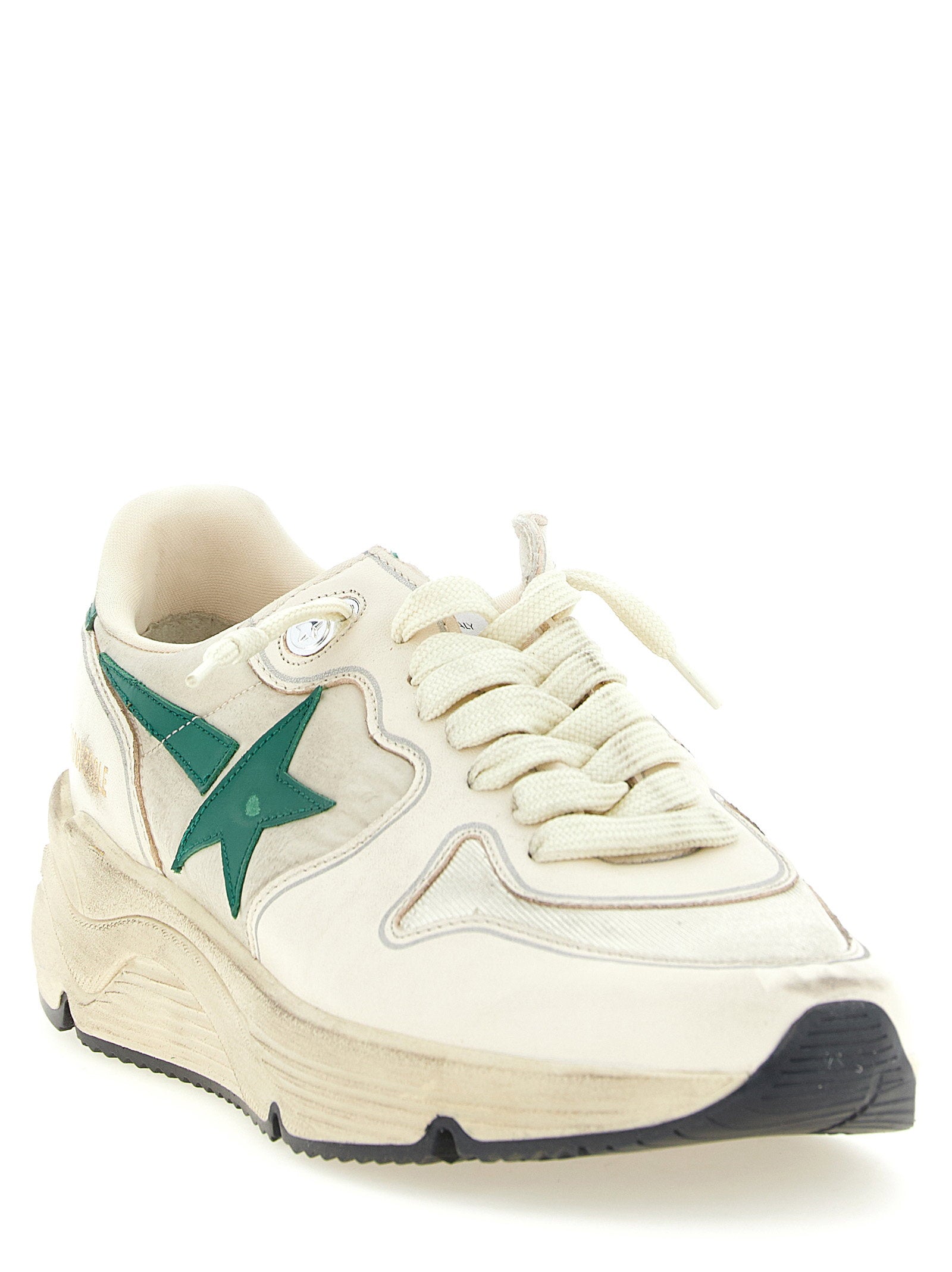Golden Goose Running Sole sneakers crème, bovenaanzicht met groenleren ster