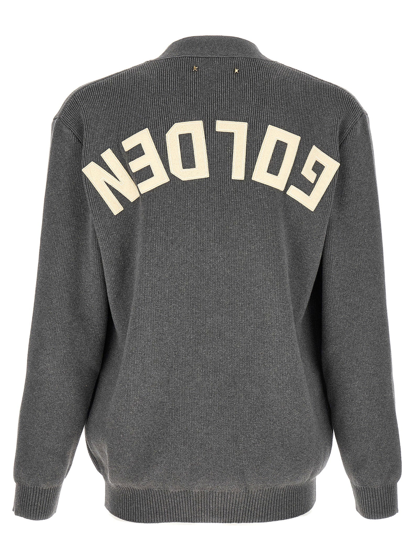 Golden Goose Logo Cardigan grijs, achteraanzicht met logo en gouden ster