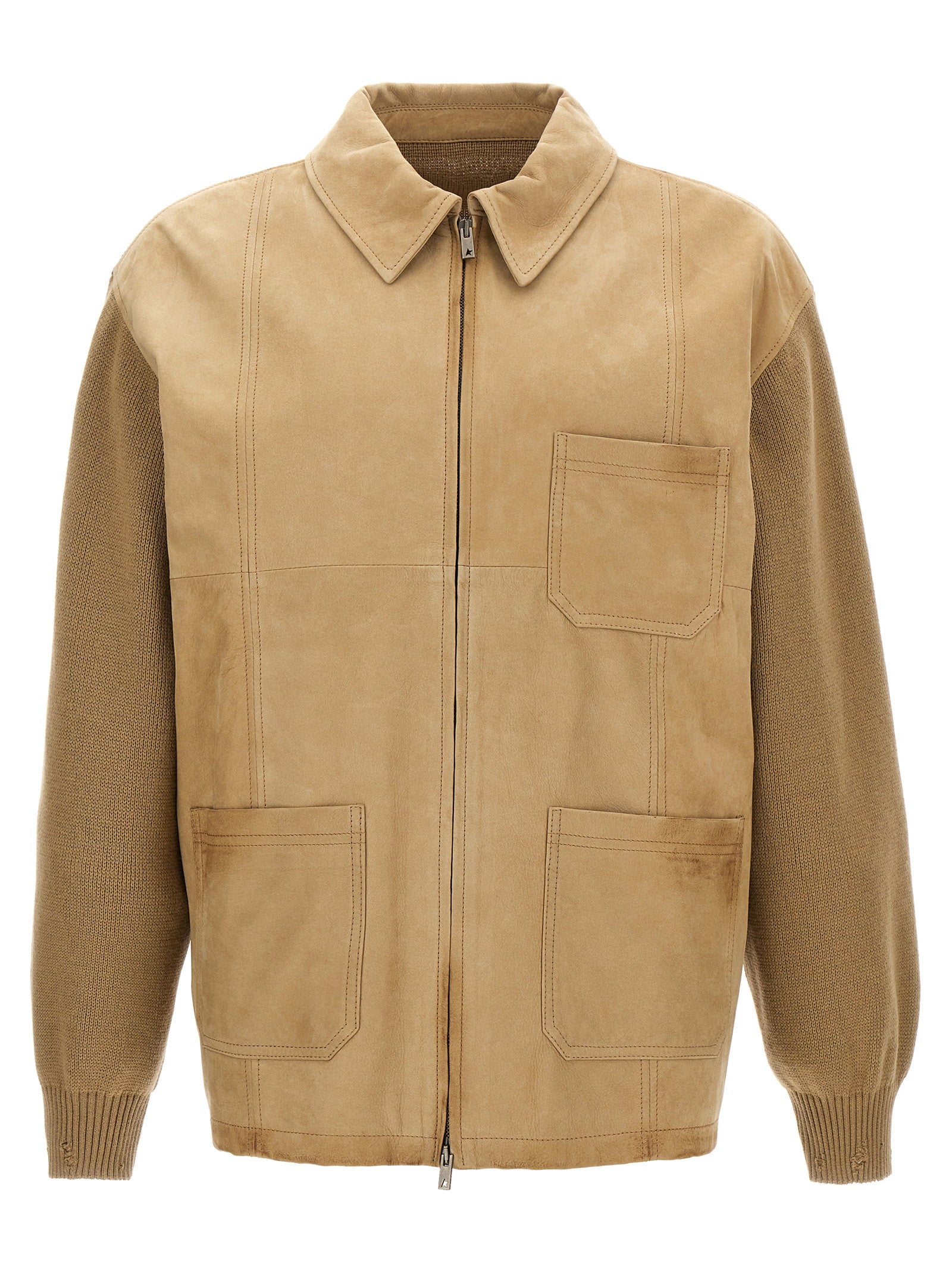 Golden Goose Neil Leren Jack Zand Jackets Golden Goose