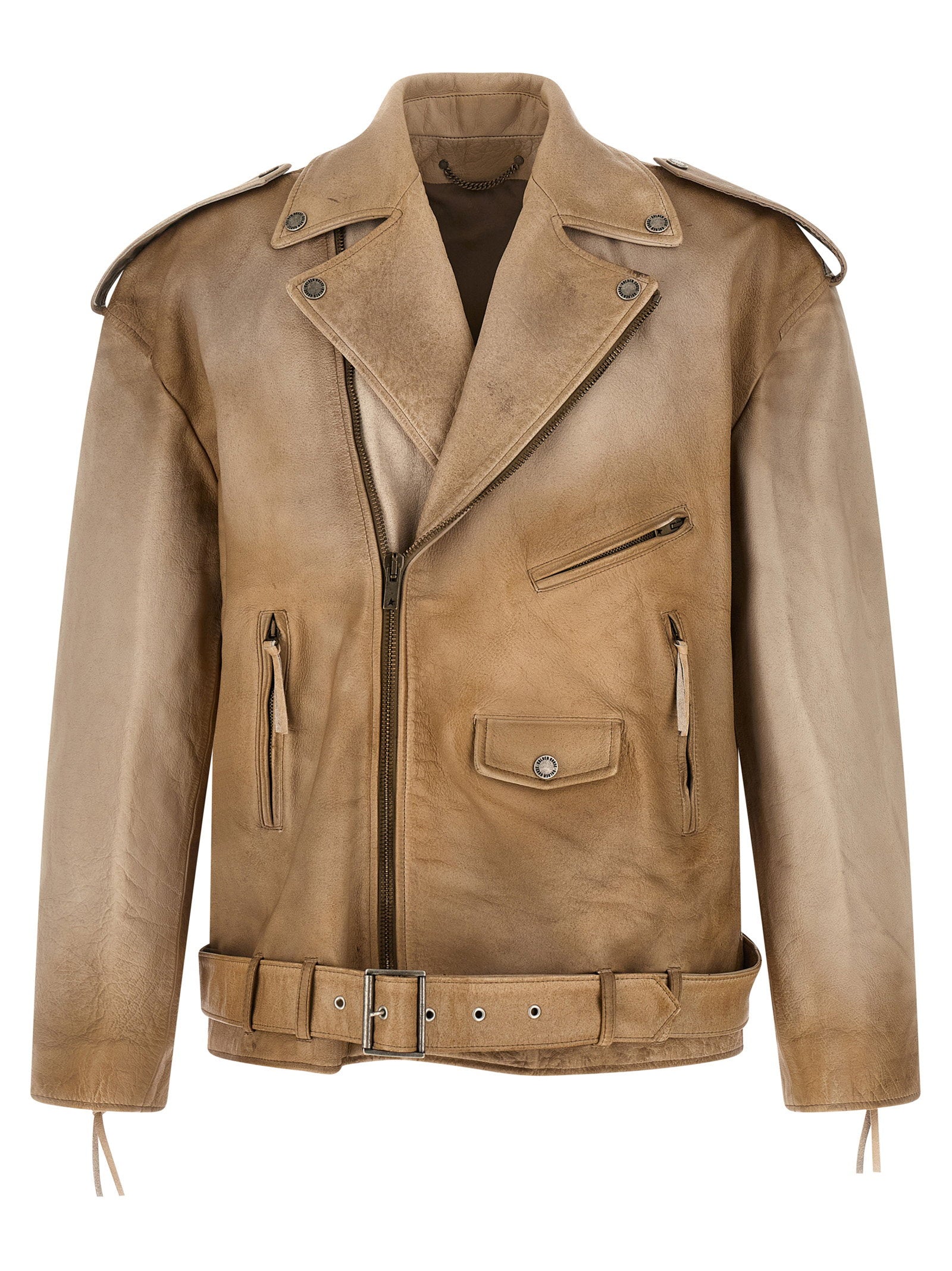Golden Goose Phoebe Distressed Leren Bikerjack Bruin Jackets Golden Goose
