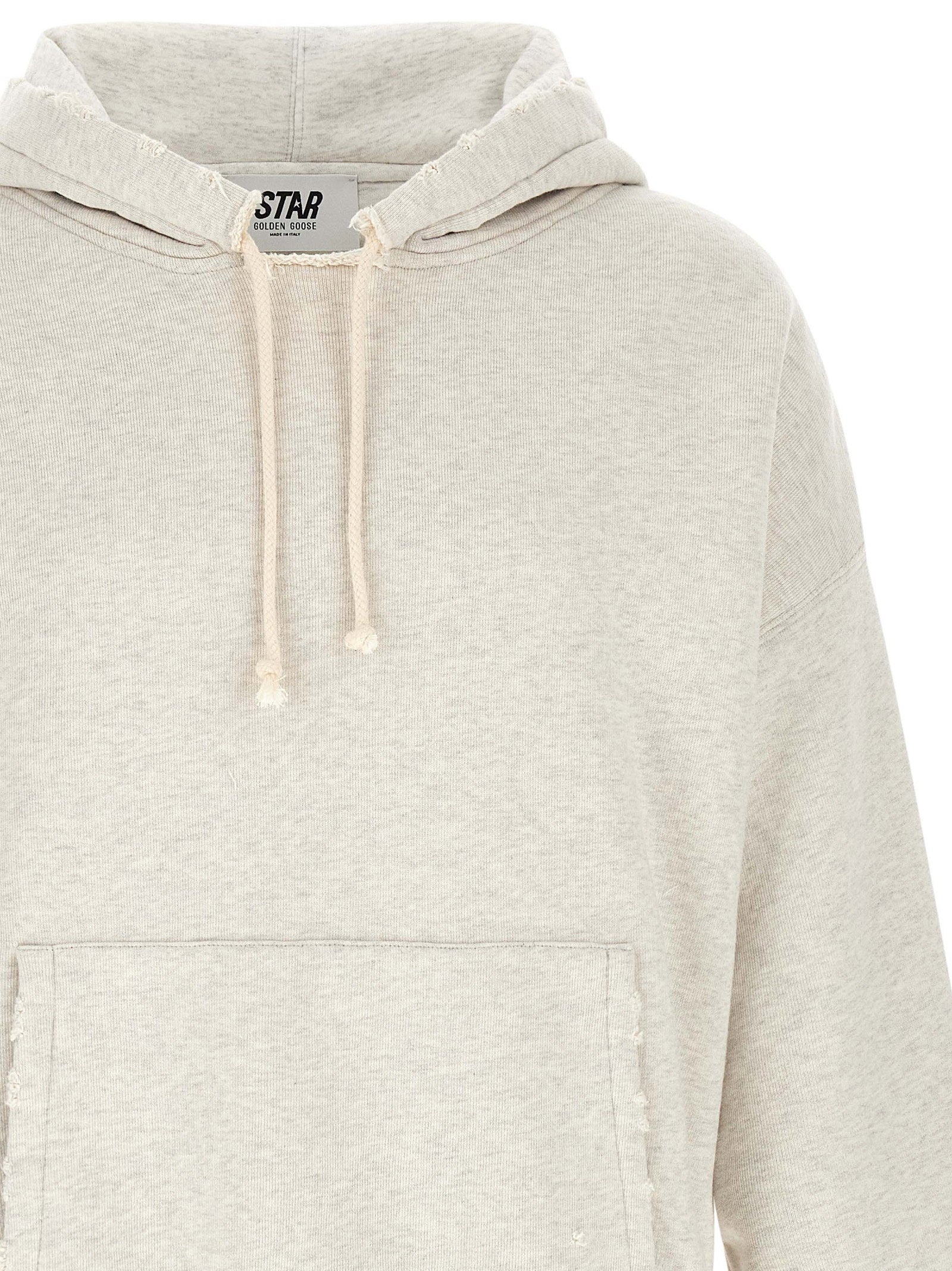 Golden Goose Star Hoodie, detail van de verweerde rand langs de capuchon