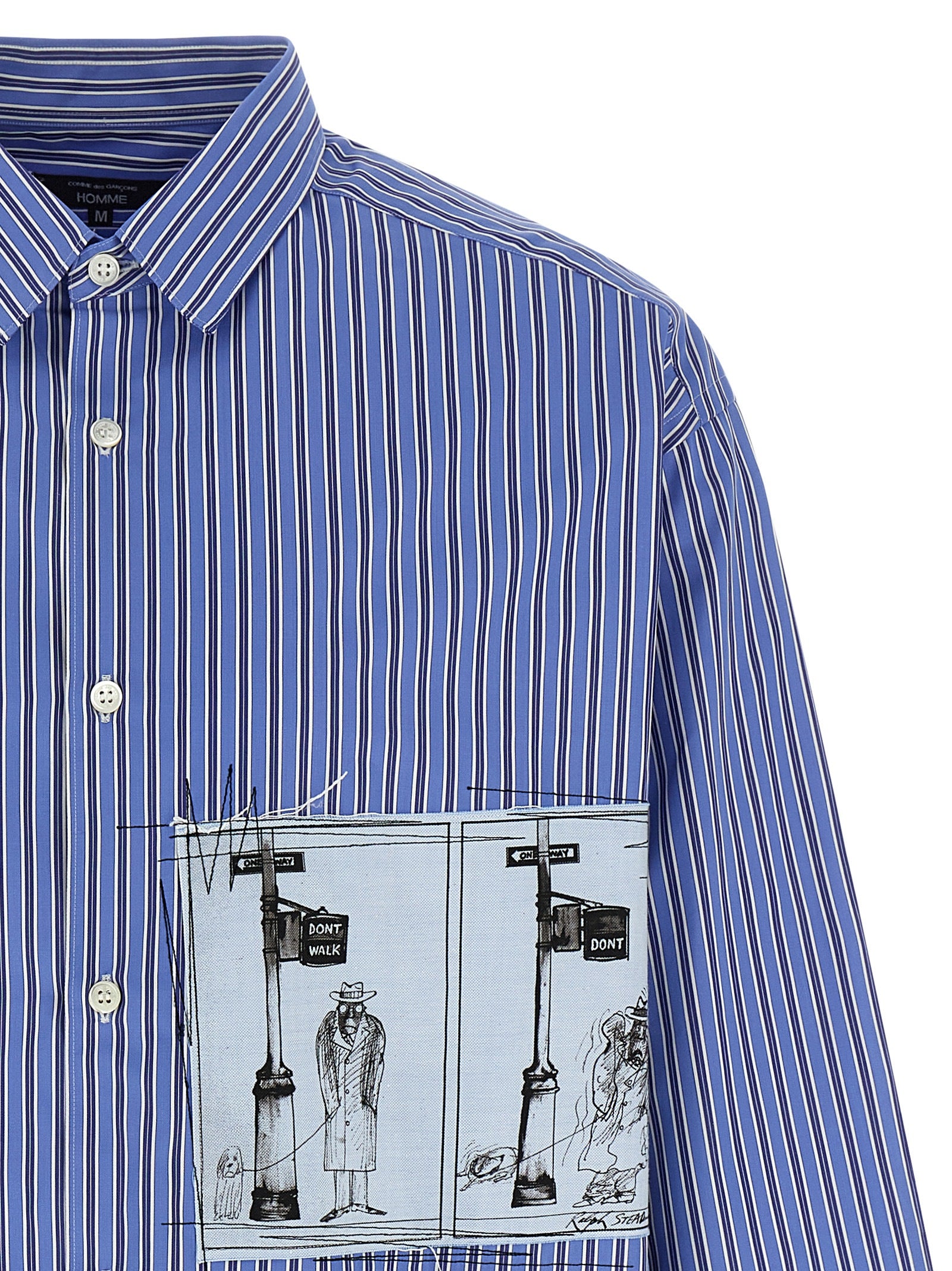 Comme des Garçons Homme Patchwork Striped Poplin Shirt Blue-thumbmail-3