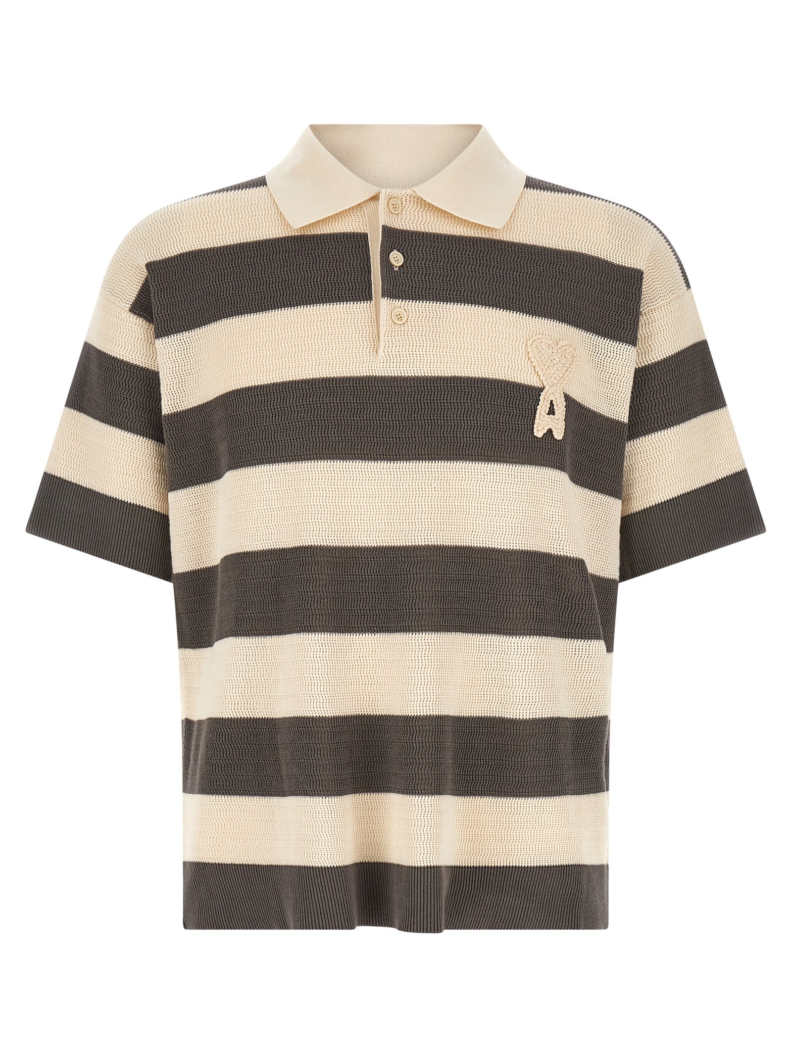 Ami Paris Ami de Coeur Striped Cotton Knit Polo Shirt