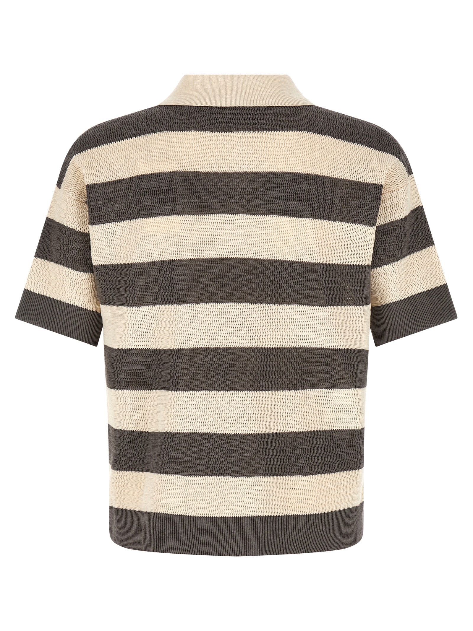 Ami Paris Ami de Coeur Striped Cotton Knit Polo Shirt