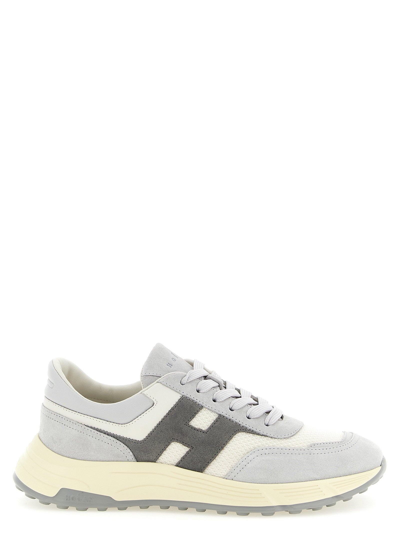 Hogan Hyperlight sneakers lichtgrijs wit - zijaanzicht met H-logo