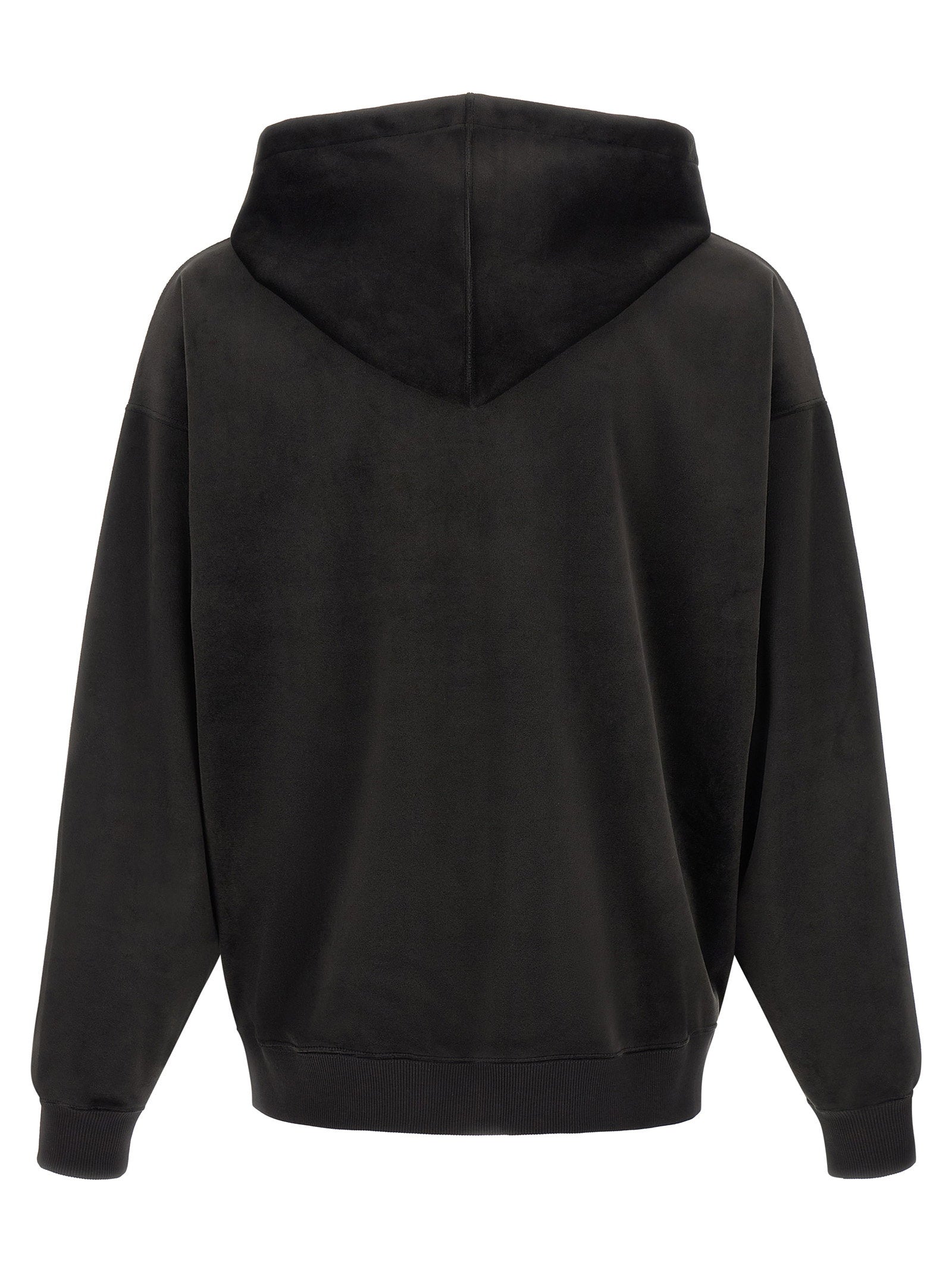 Y-3 Velvet Corduroy Zip Hoodie in zwart, achteraanzicht op model