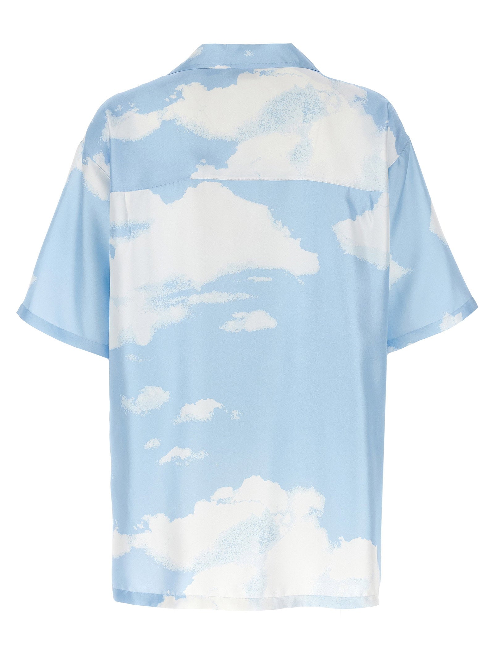 Moschino overhemd, close-up van de Archive Clouds print