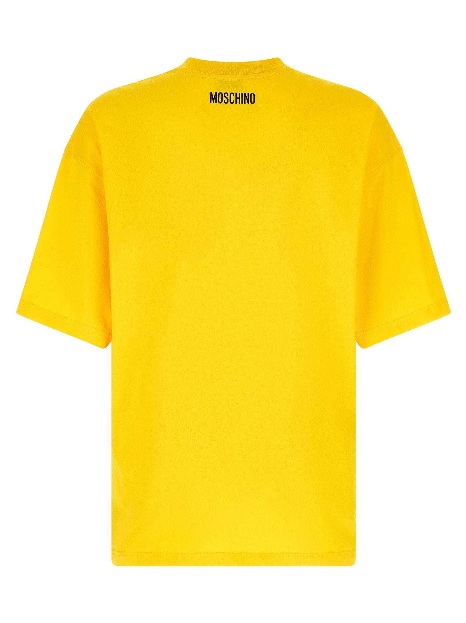 Moschino Smiley T-shirt geel - detail afgezakte schouder