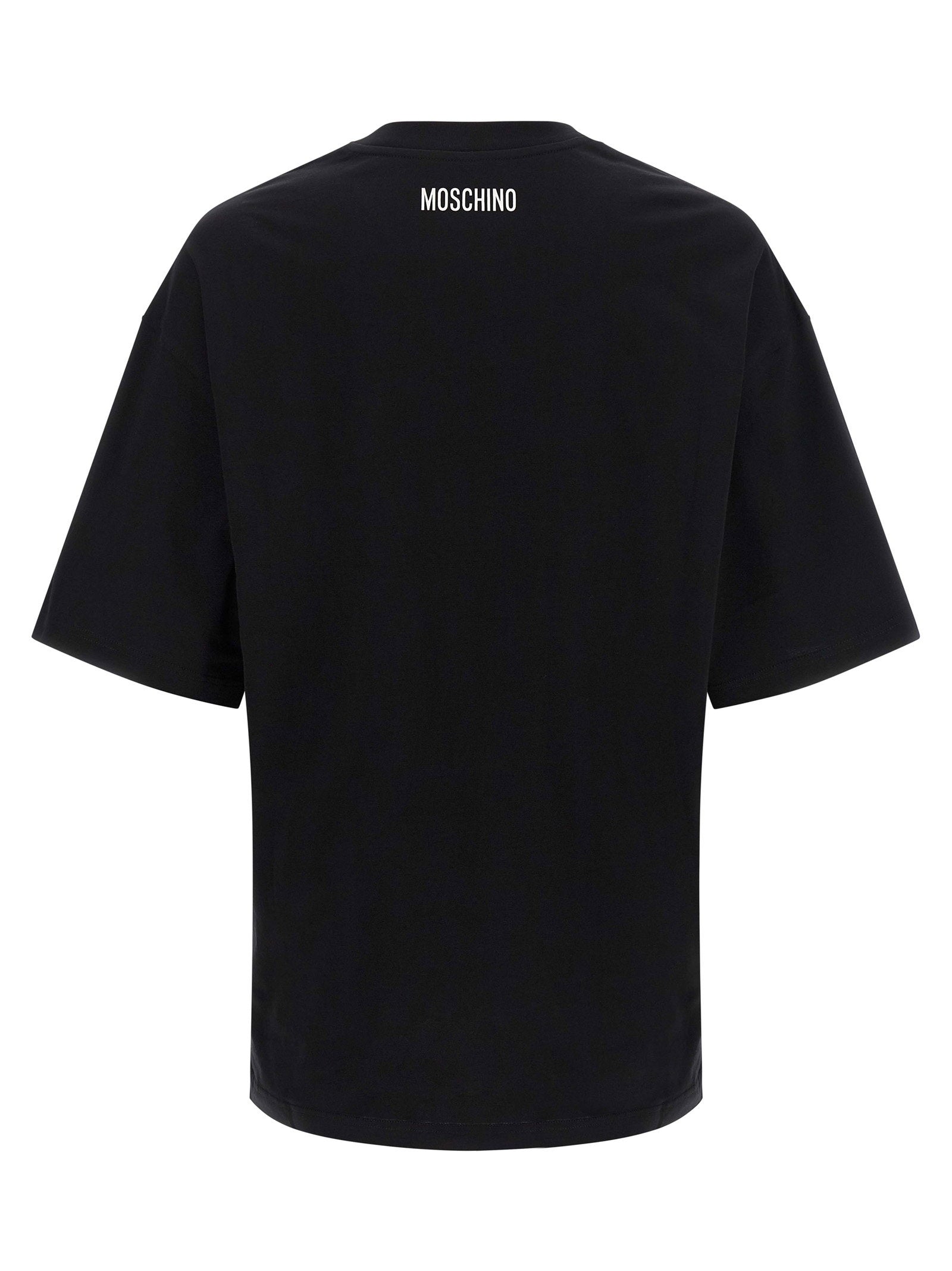 Moschino Smiley T-shirt zwart - detail afgezakte schouder