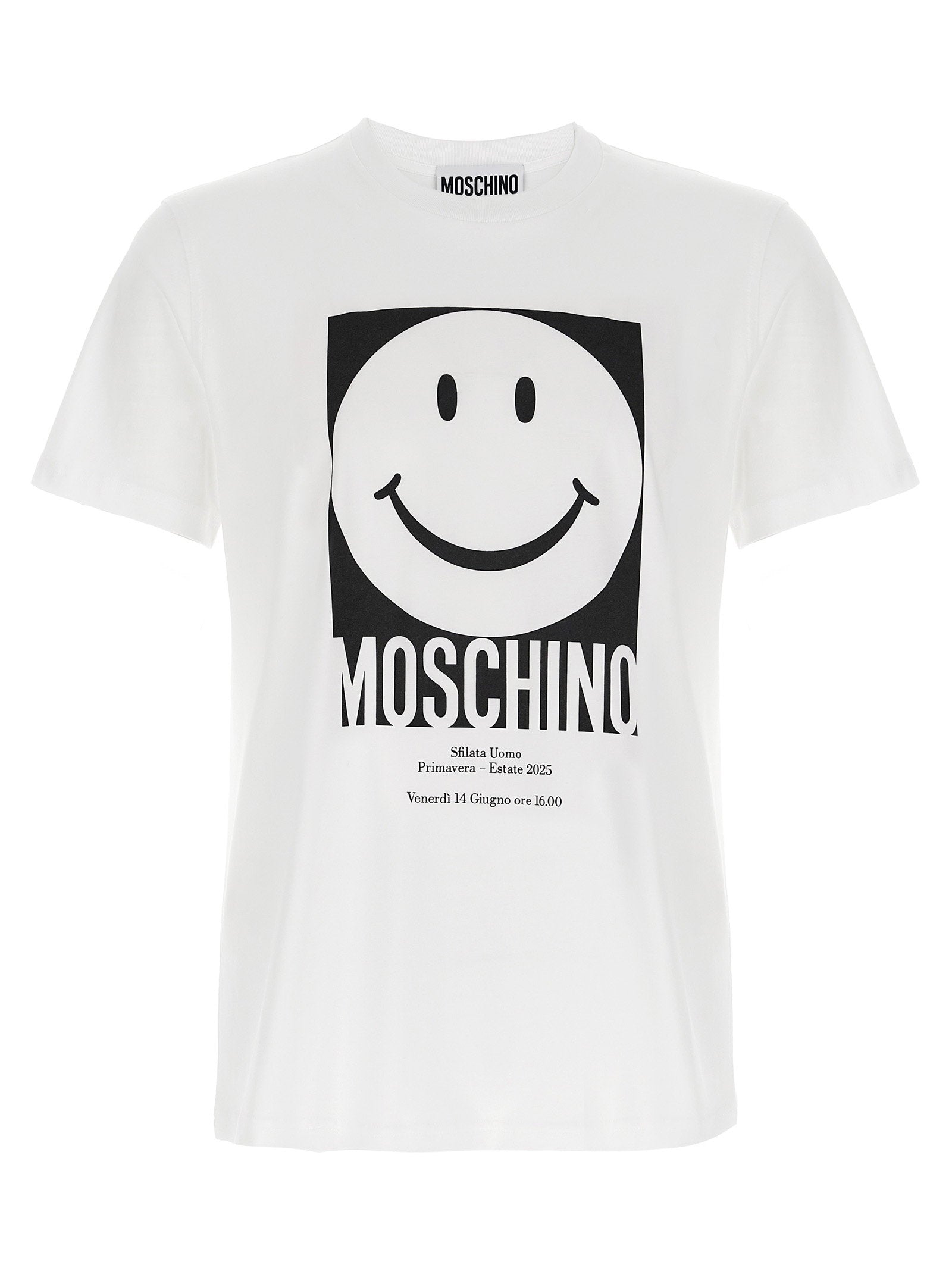 Moschino Smiley T-shirt wit - vooraanzicht met print