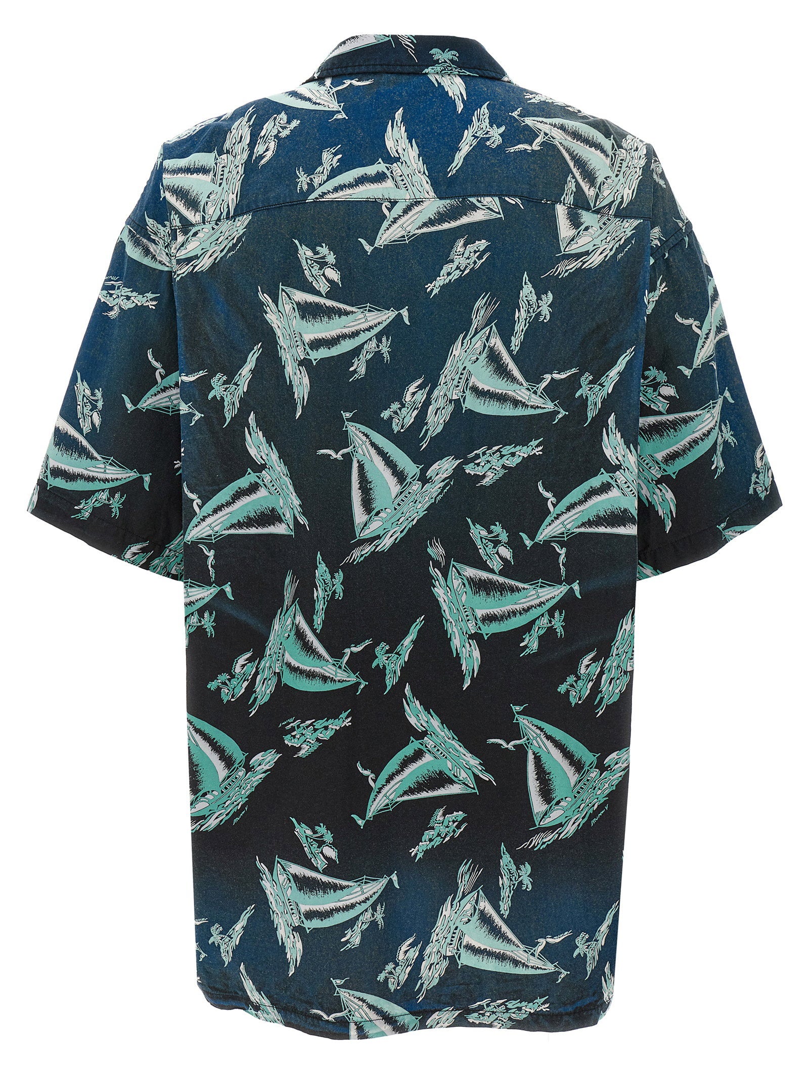 Maison Mihara Yasuhiro Vintage Bowlingshirt zwart, detail van het gedrukte adreslabel met QR-code