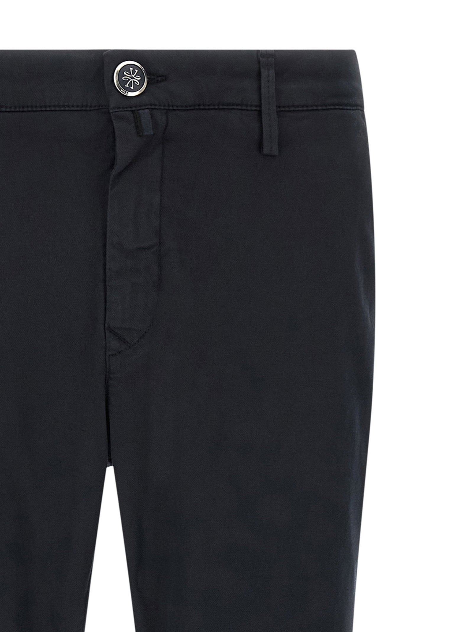 Jacob Cohen Bobby chino marineblauw, close-up van de stofstructuur
