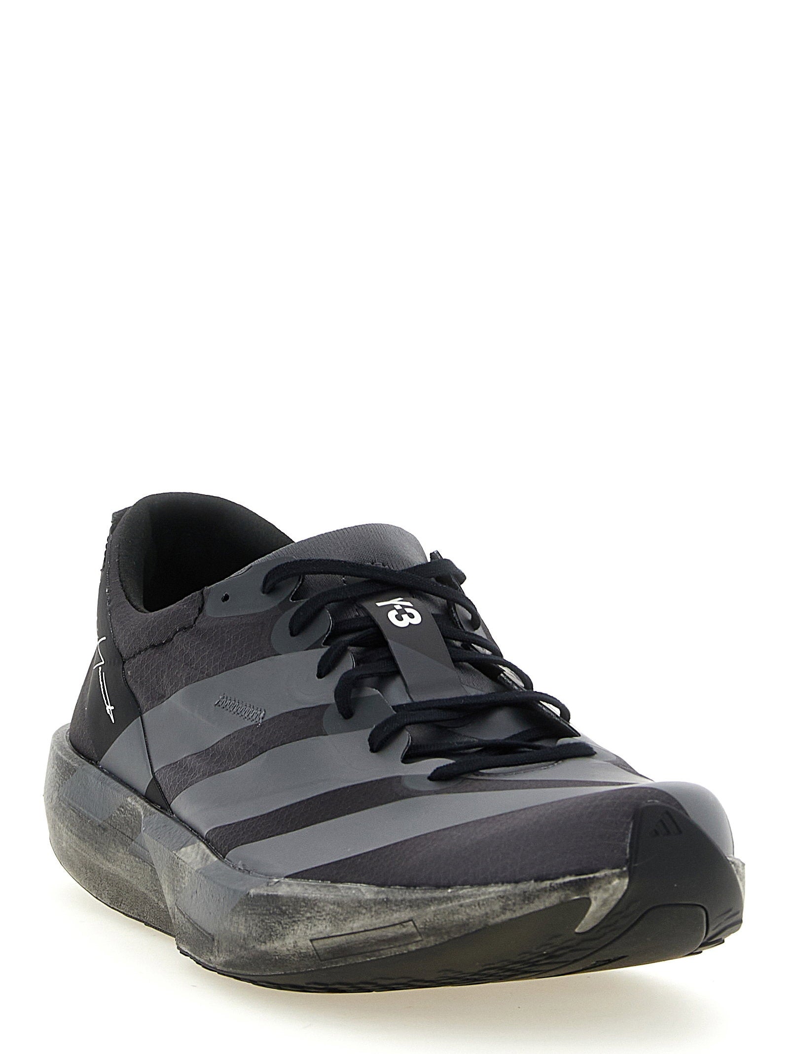 Y-3 Adios 9 sneakers in zwart, bovenaanzicht met veters