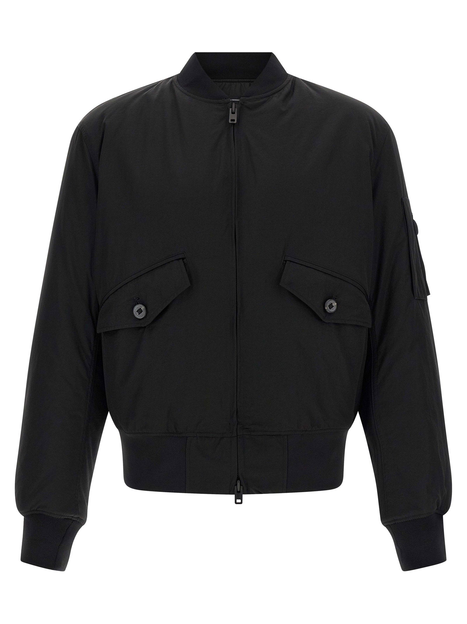 Y-3 bomberjas in zwart technisch twill, vooraanzicht