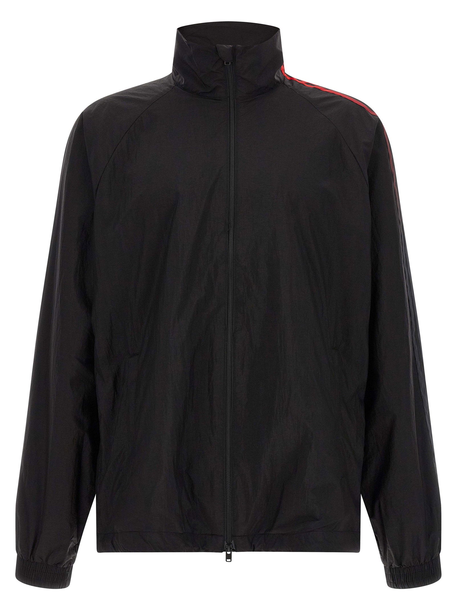 Y-3 Gradient 3 Stripes trainingsjack in zwart, vooraanzicht met hoge kraag