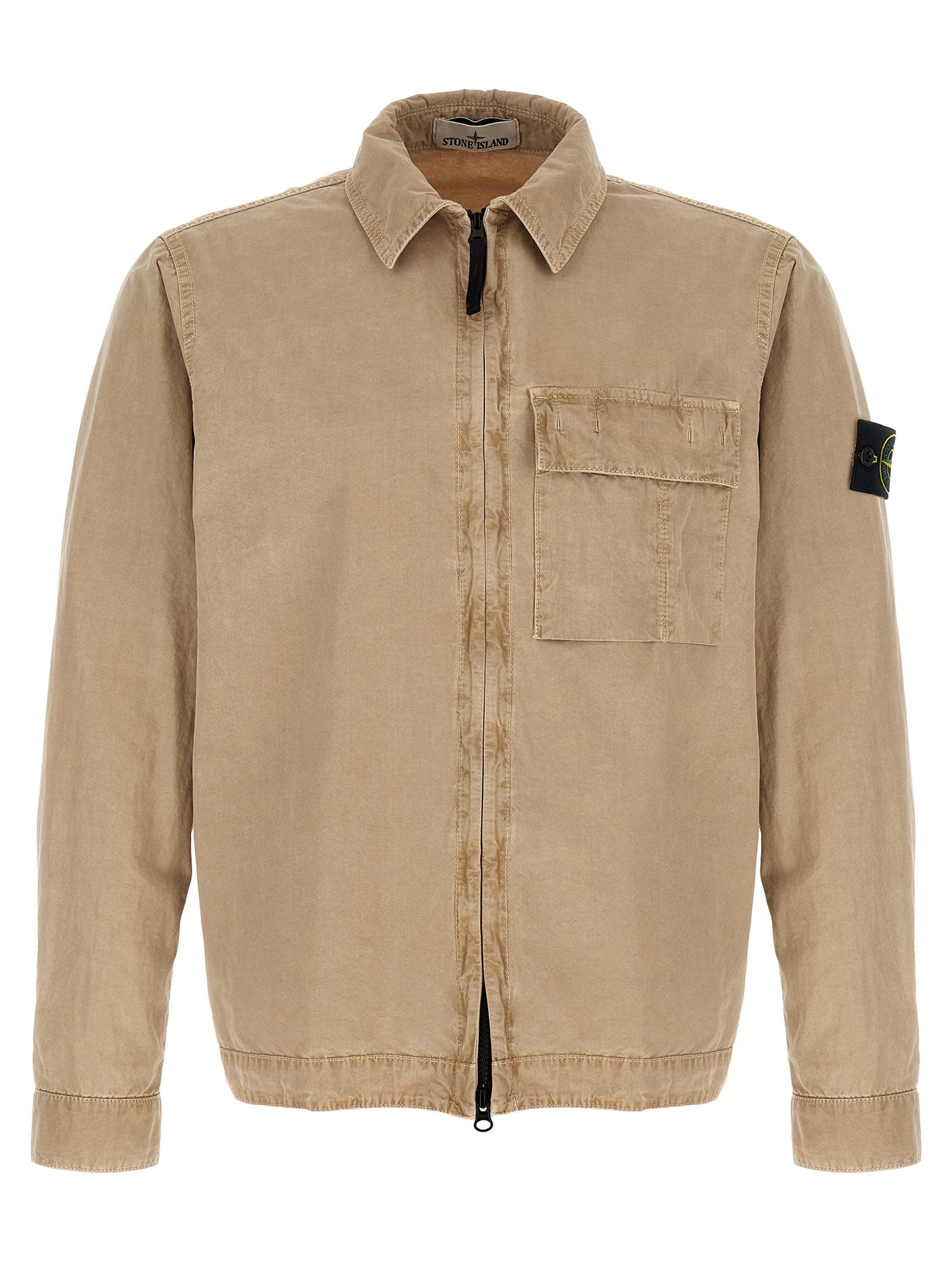 Stone Island 1200008 Brushed Organic Cotton Canvas Old Effect Overshirt Beige