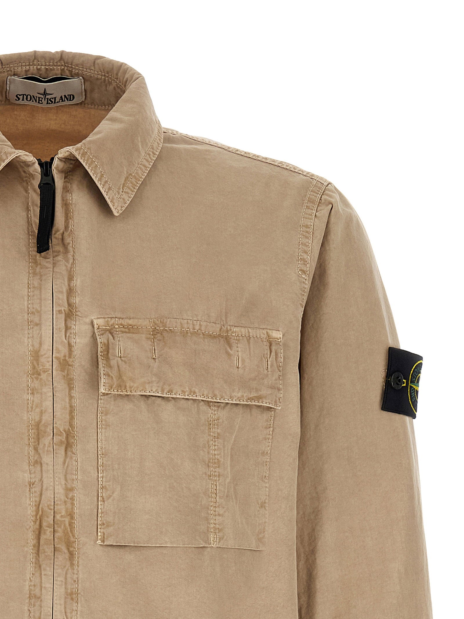 Stone Island 1200008 Brushed Organic Cotton Canvas Old Effect Overshirt Beige-thumbmail-3