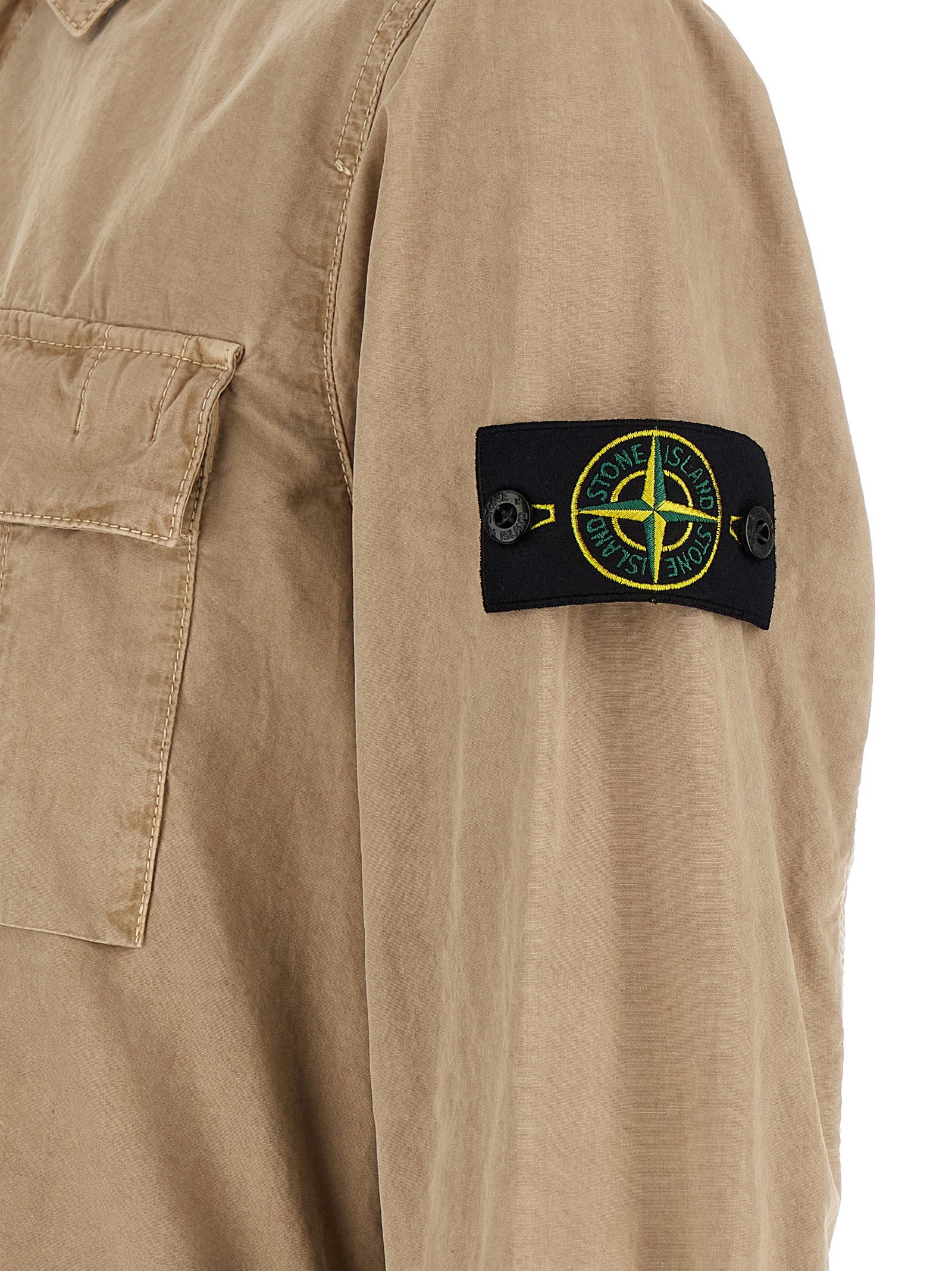 Stone Island 1200008 Brushed Organic Cotton Canvas Old Effect Overshirt Beige-thumbmail-5