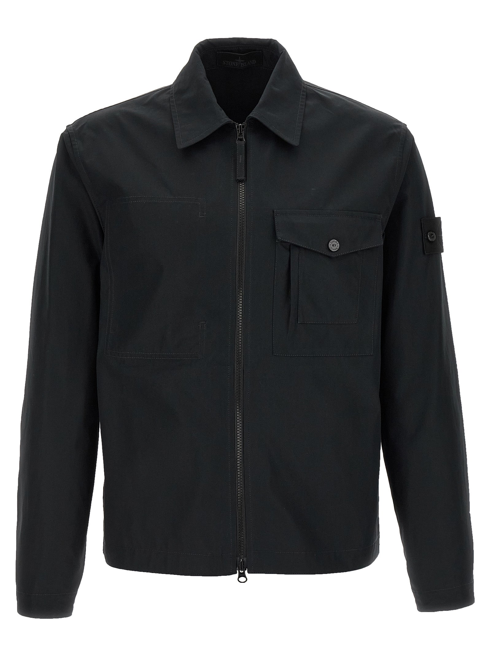 Stone Island 1200005 Mercerised Organic Cotton Ripstop Overshirt Zwart
