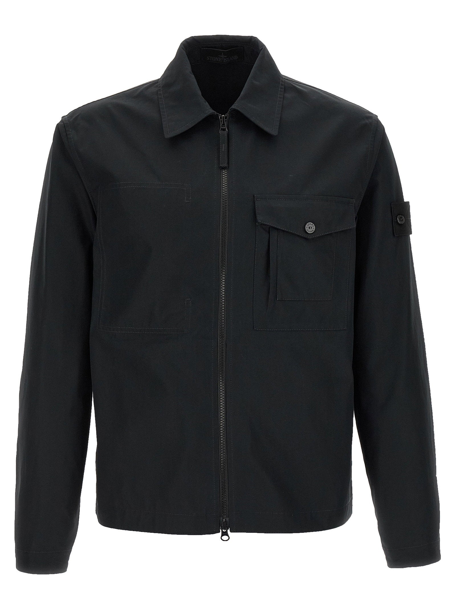 Stone Island 1200005 Mercerised Organic Cotton Ripstop Overshirt Zwart