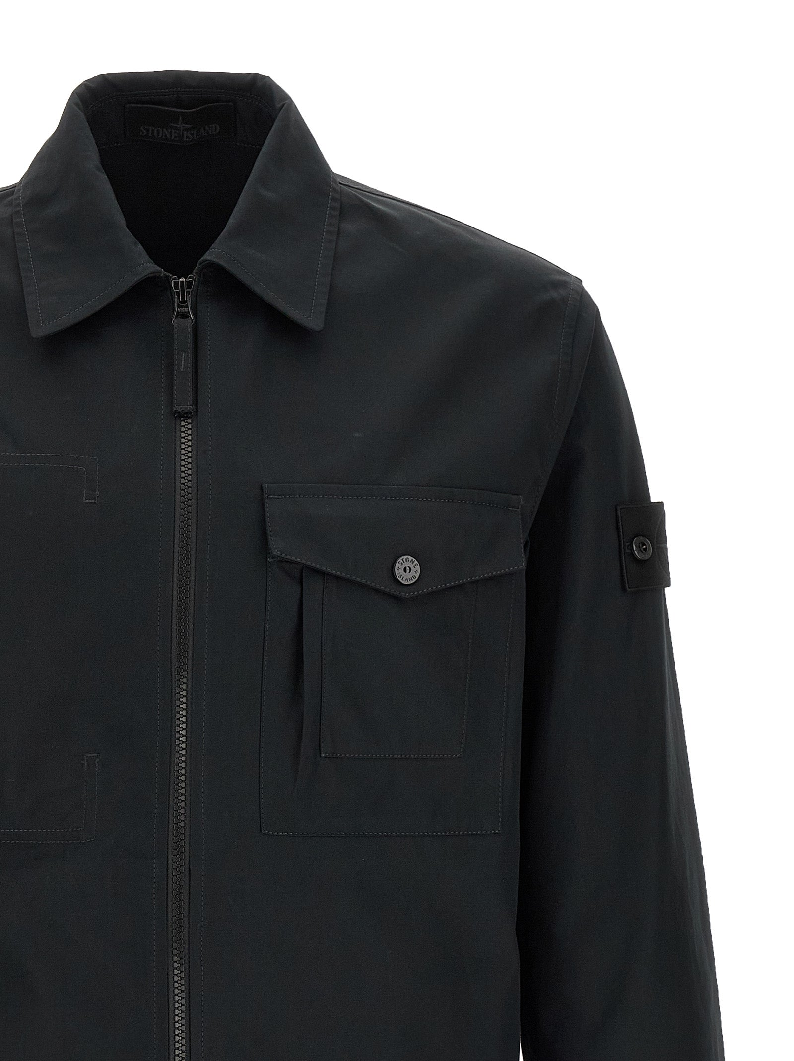 Stone Island 1200005 Mercerised Organic Cotton Ripstop Overshirt Zwart-thumbmail-3