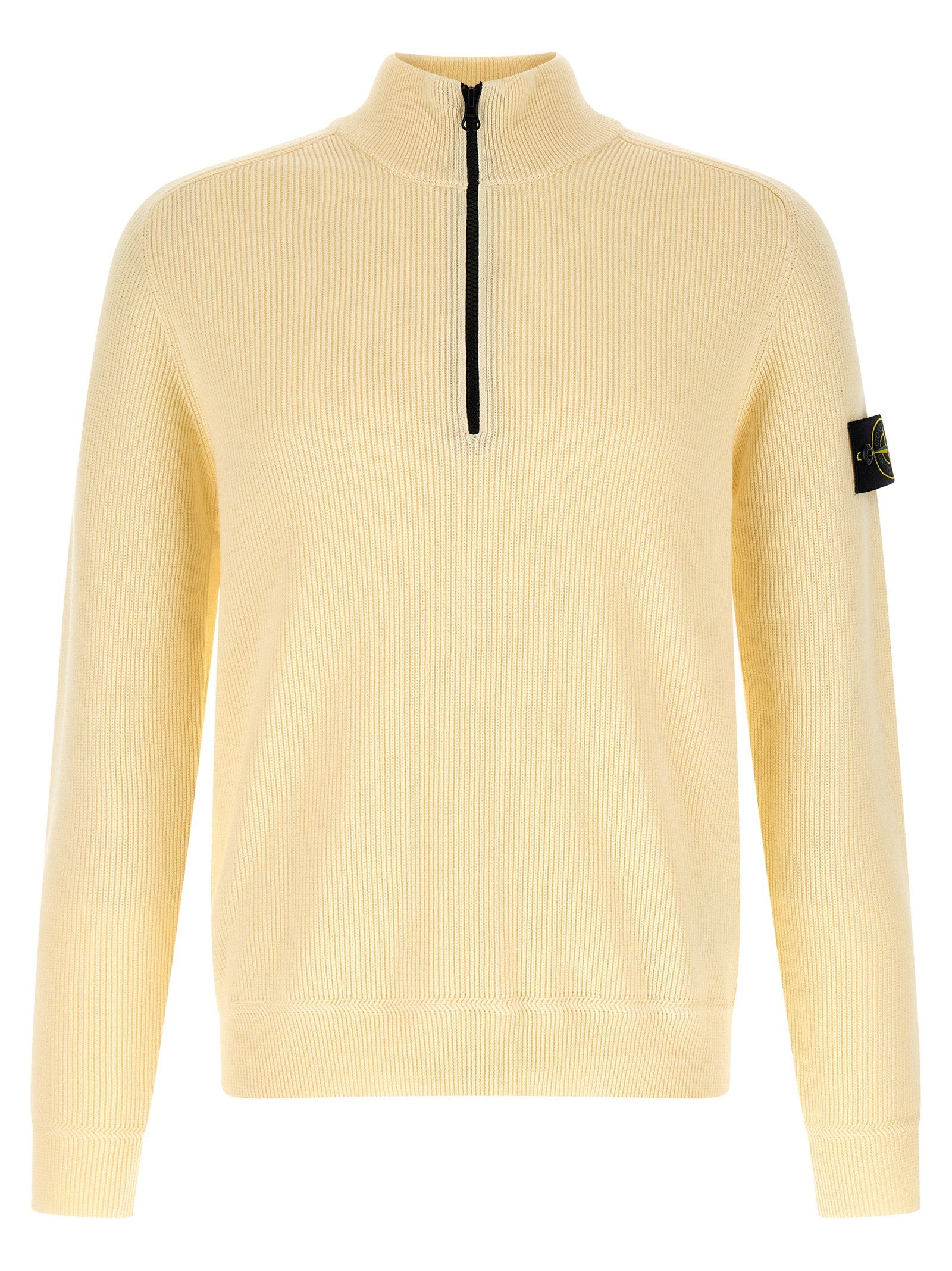Stone Island Geribbelde Organic Cotton Halfzip Trui Beige Topwear Stone Island
