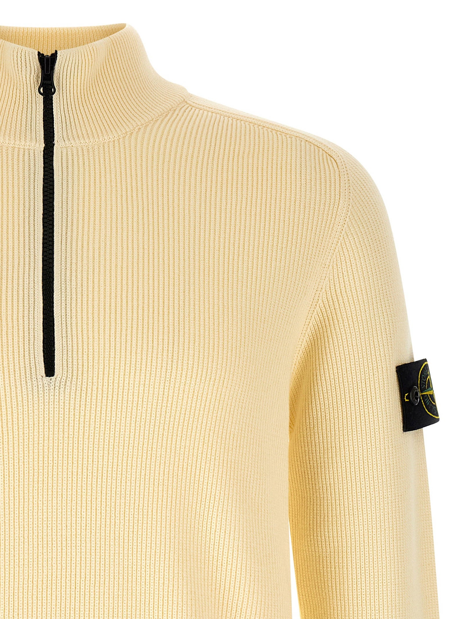 Stone Island Geribbelde Organic Cotton Halfzip Trui Beige Topwear Stone Island