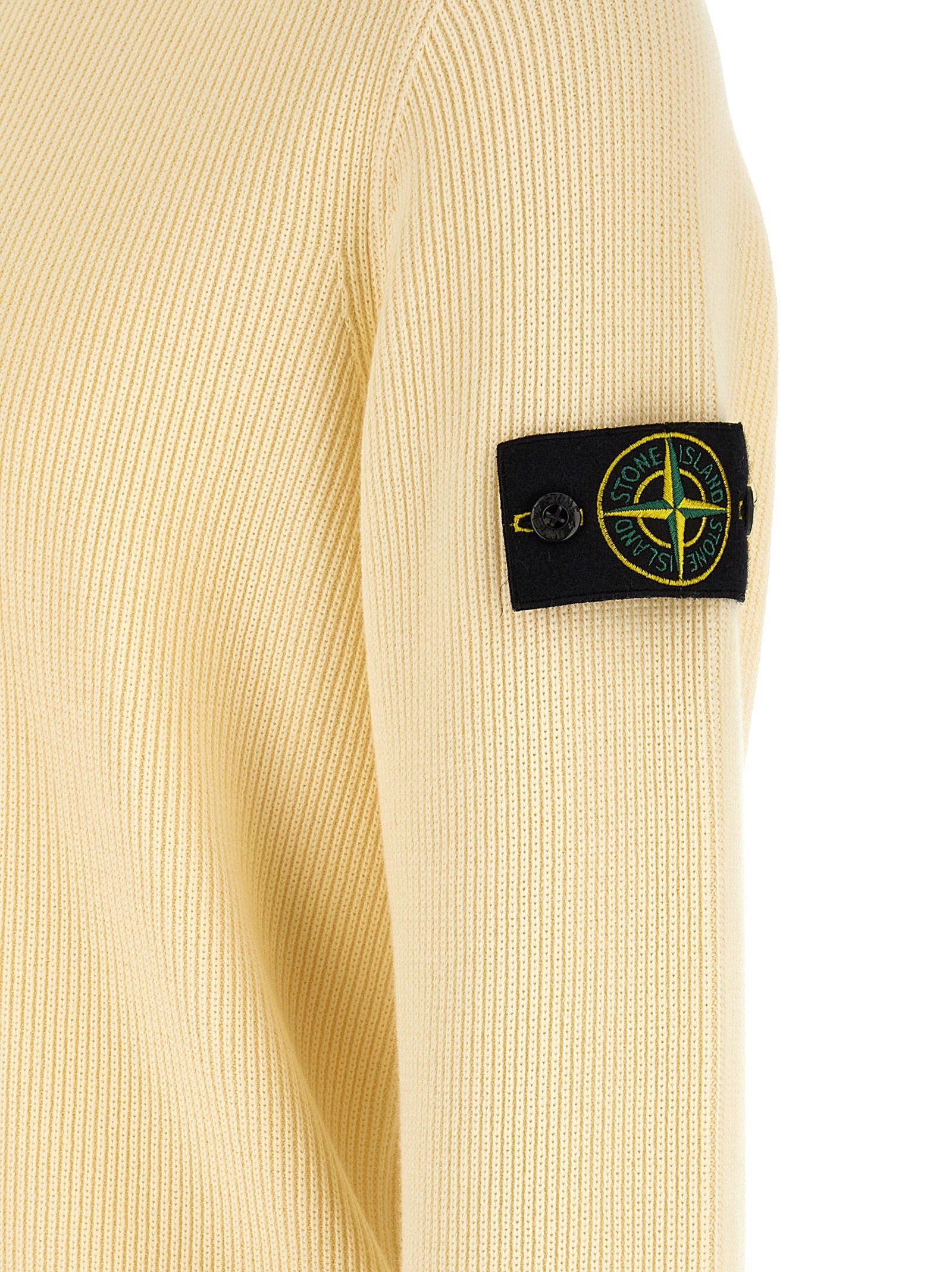 Stone Island Geribbelde Organic Cotton Halfzip Trui Beige Topwear Stone Island