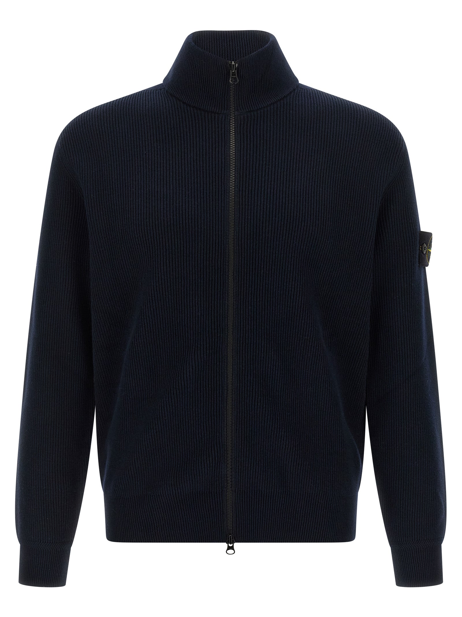 Stone Island 5100126 Ribbed Organic Cotton Zip Sweater Navy