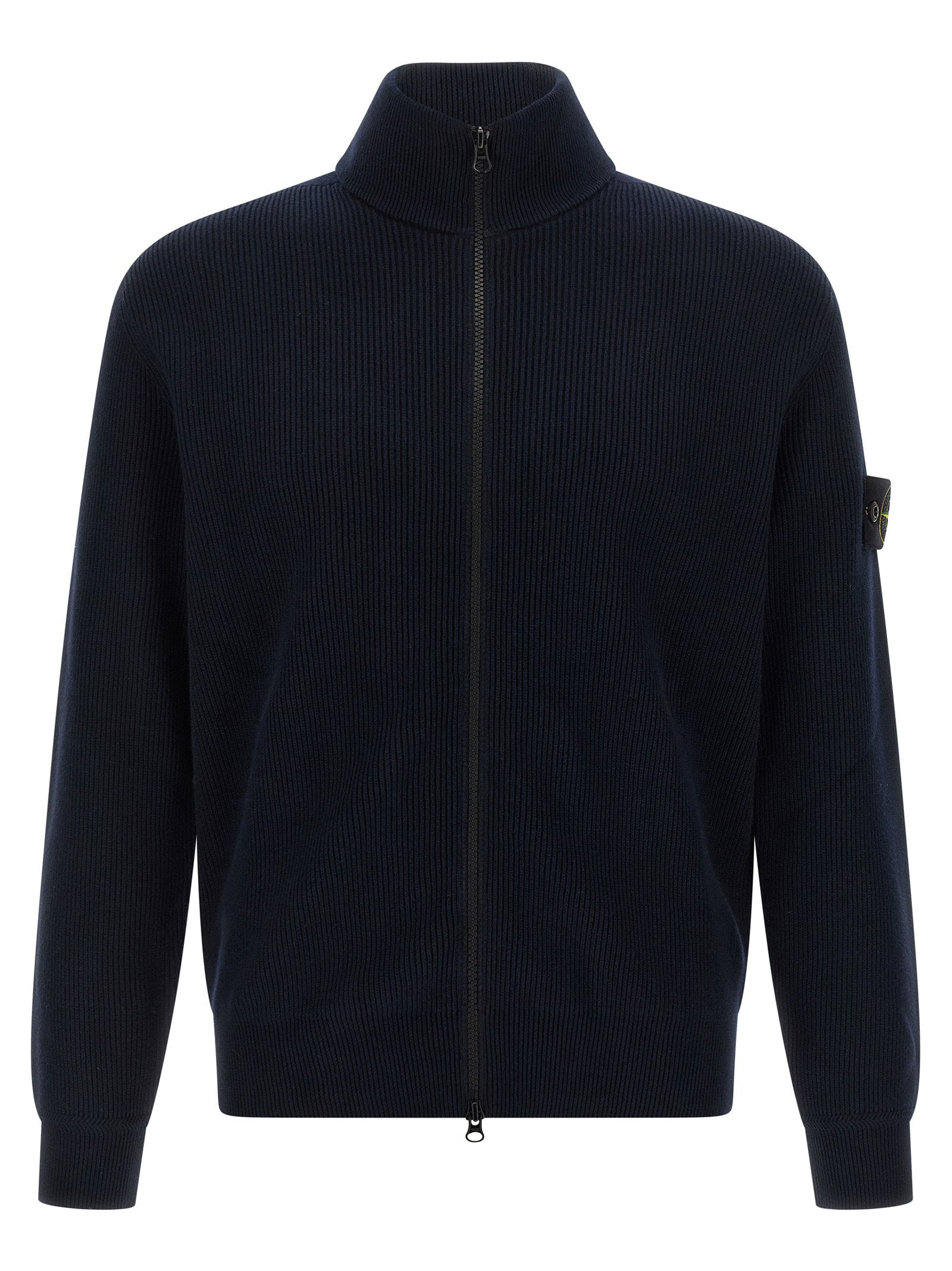 Stone Island 5100126 Ribbed Organic Cotton Zip Sweater Navy