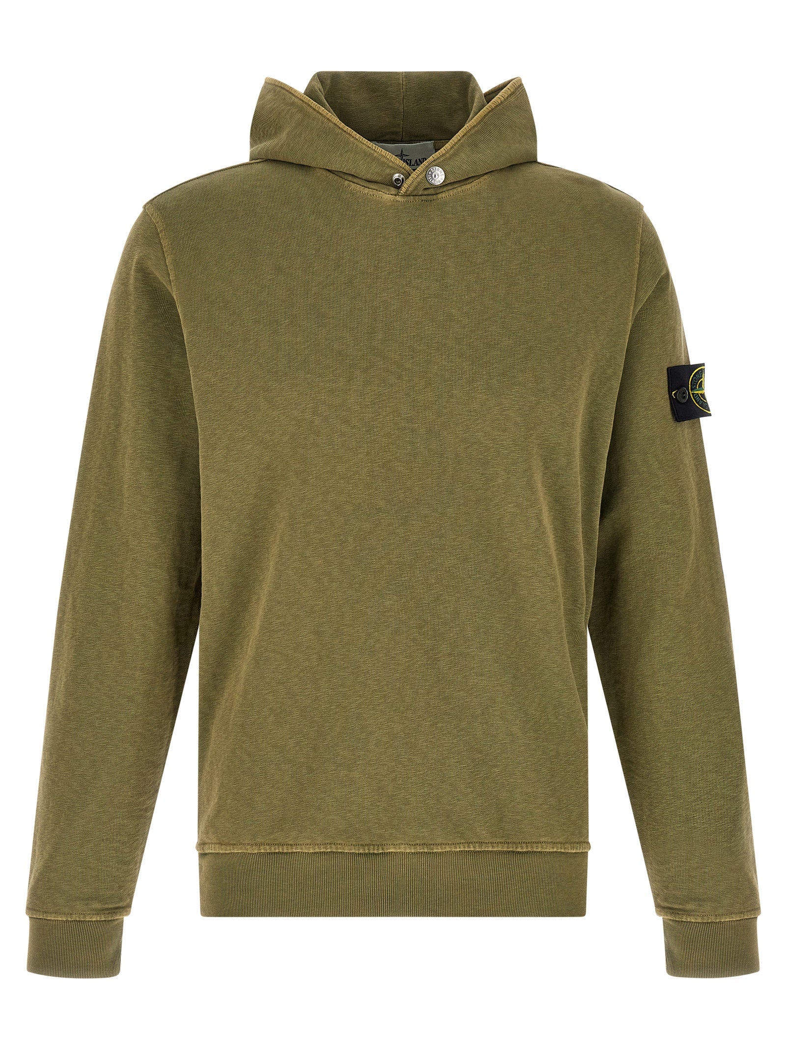 Stone Island 6100031 Malfilé Fleece Old Effect Hoodie Olijfgroen