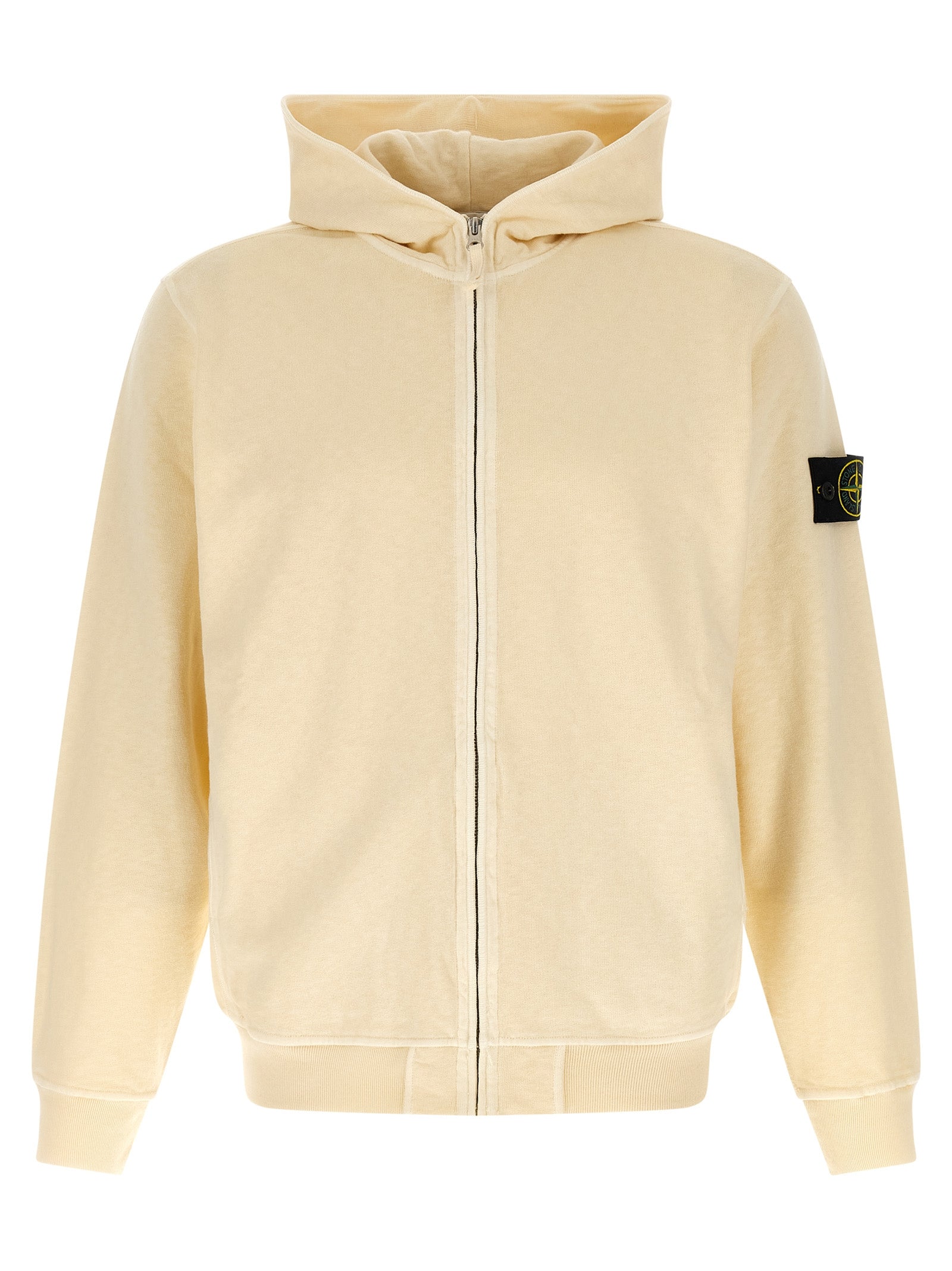 Stone Island 6100032 Malfilé Fleece Old Effect Zip Hoodie Ecru