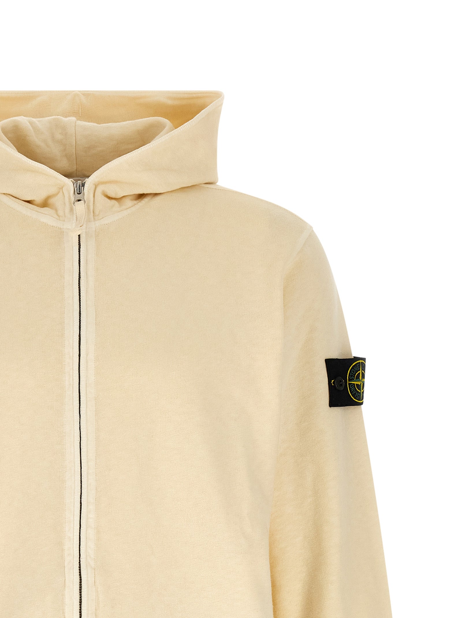Stone Island 6100032 Malfilé Fleece Old Effect Zip Hoodie Ecru-thumbmail-3