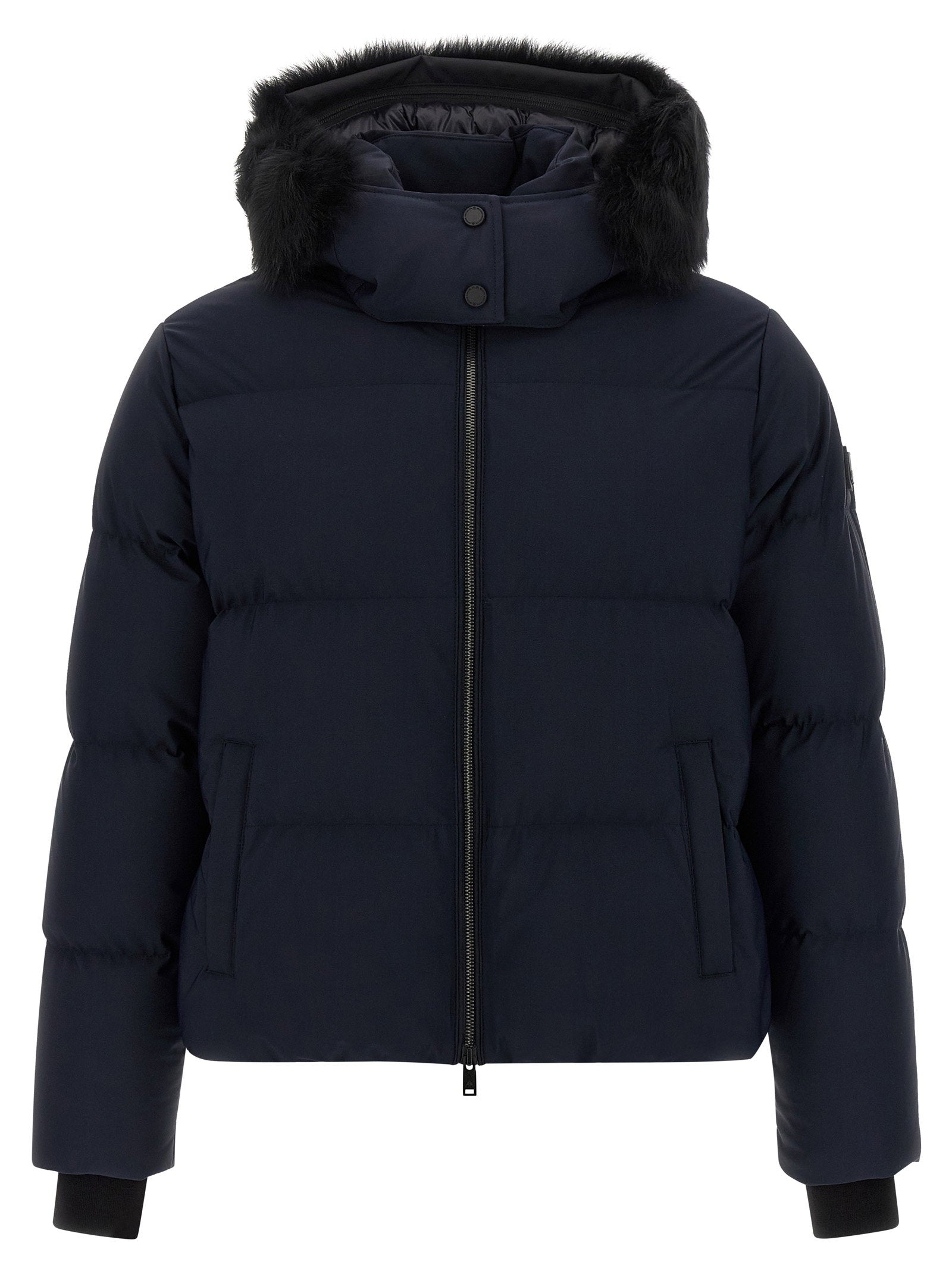 Moose Knuckles Misti donsjack navy vooraanzicht
