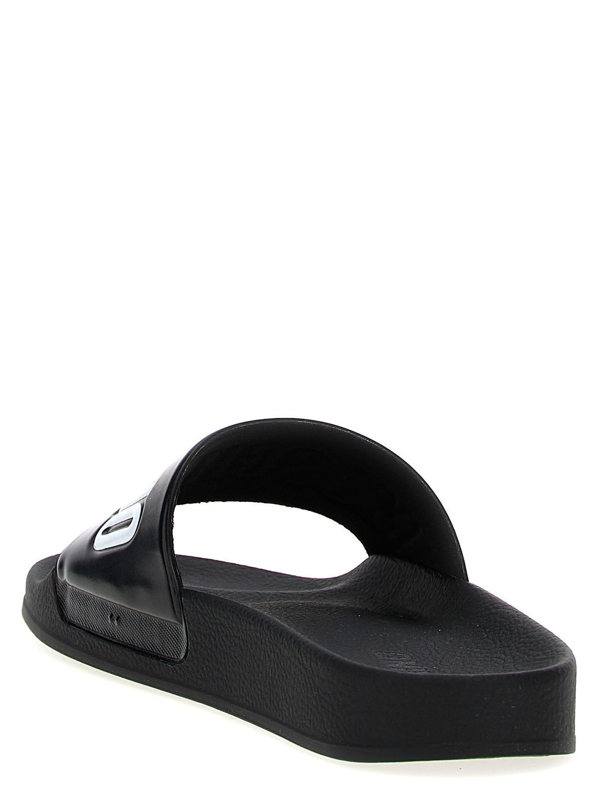 Moschino Logo pool slide zwart wit achteraanzicht